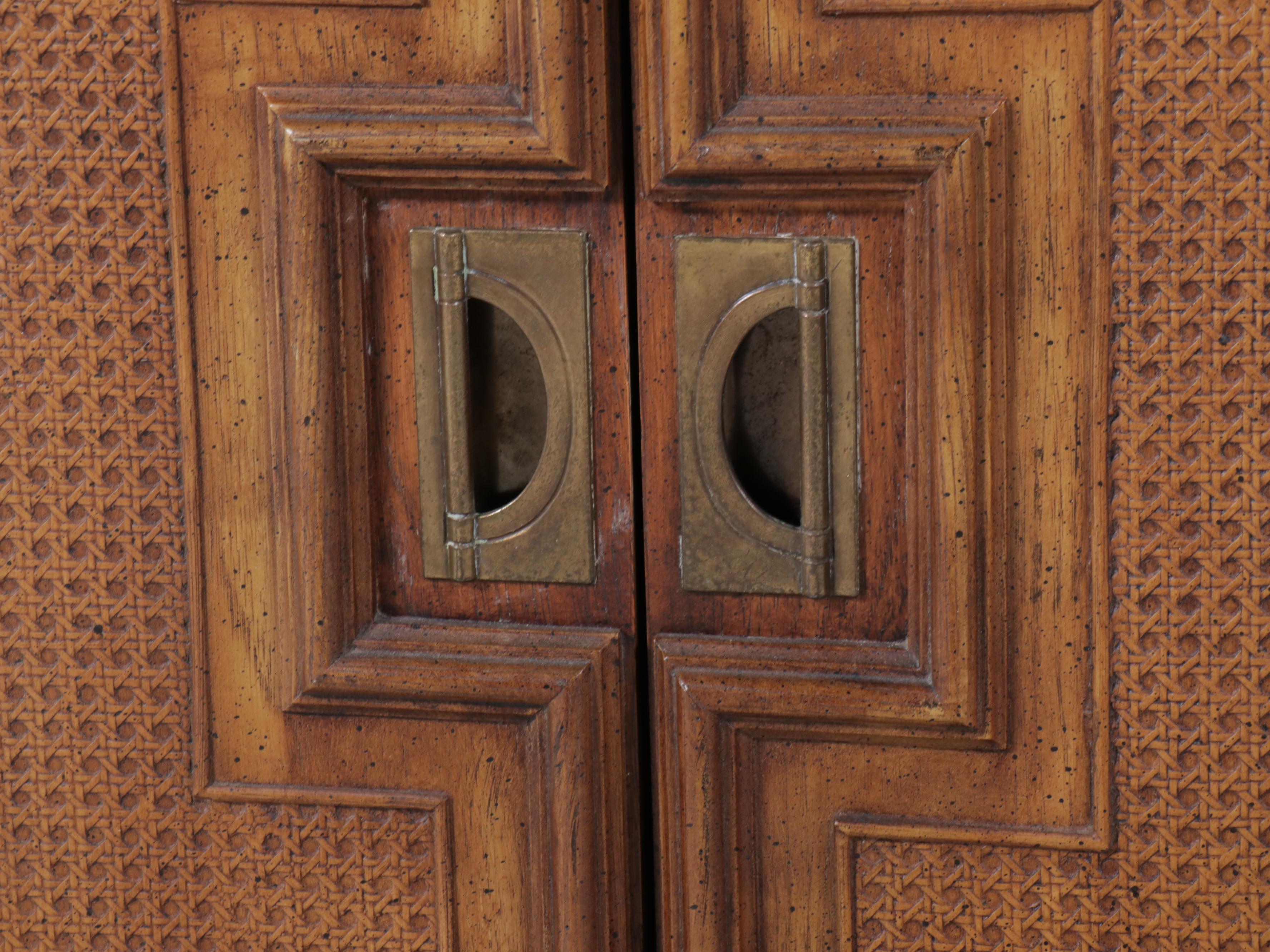 Stanley Furniture Faux Bamboo and Cane China Cabinet, Late 20th Century