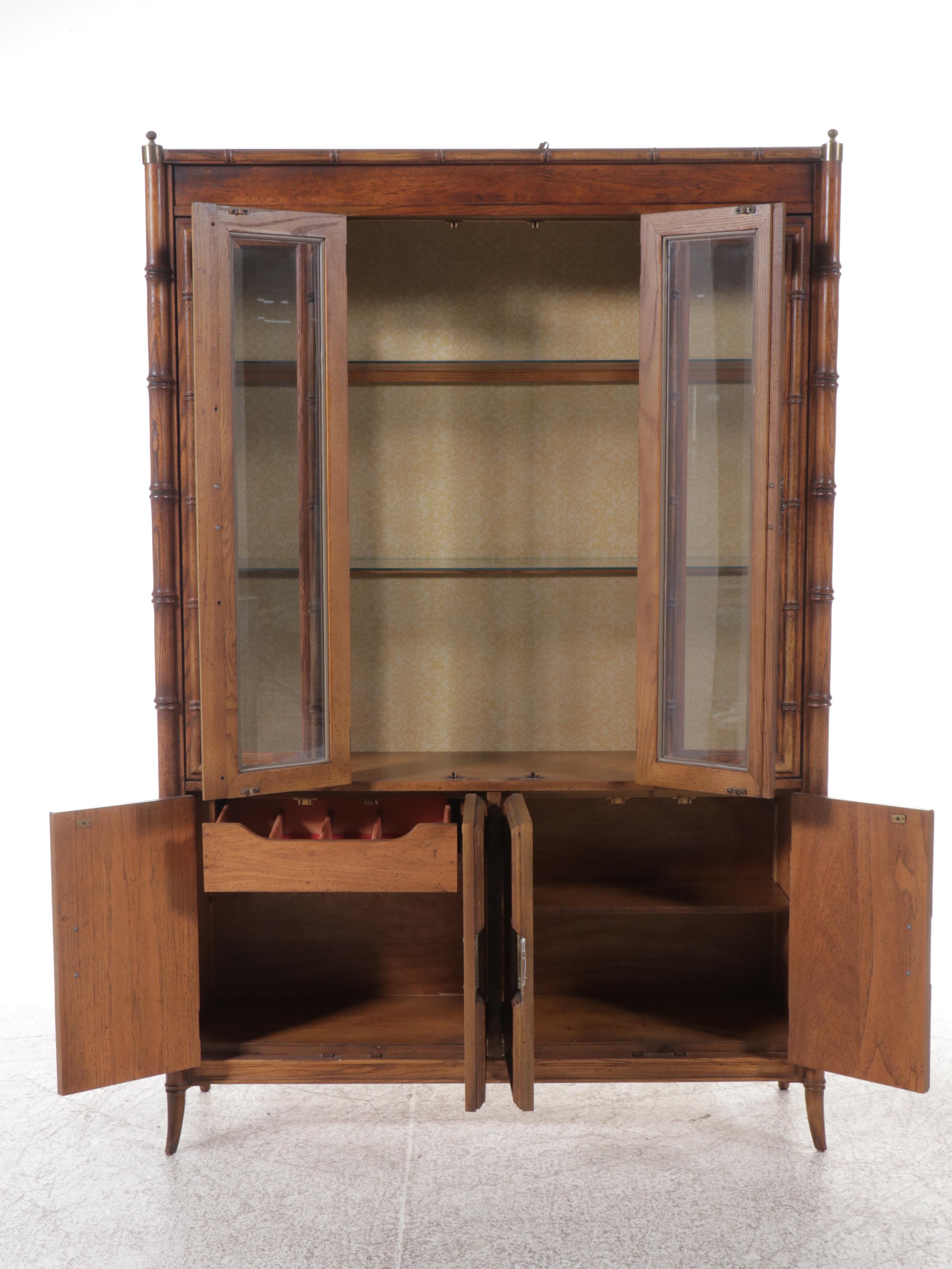Stanley Furniture Faux Bamboo and Cane China Cabinet, Late 20th Century