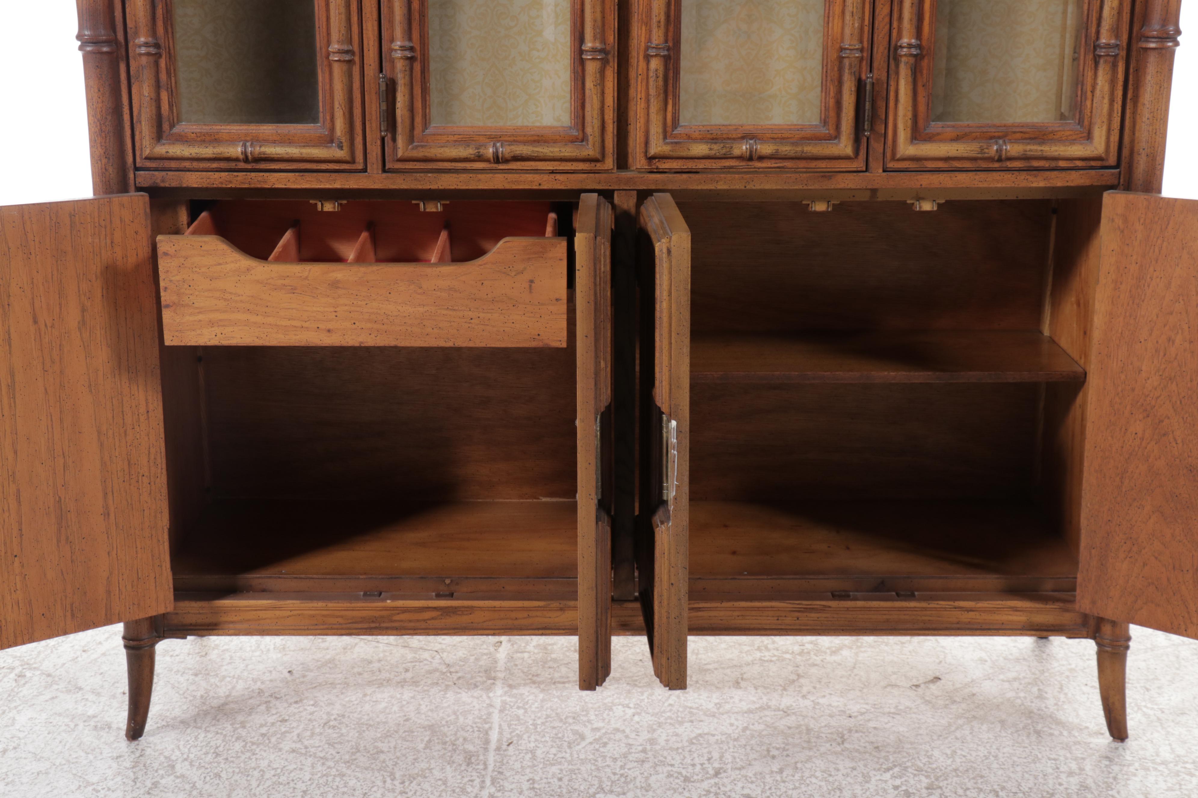 Stanley Furniture Faux Bamboo and Cane China Cabinet, Late 20th Century