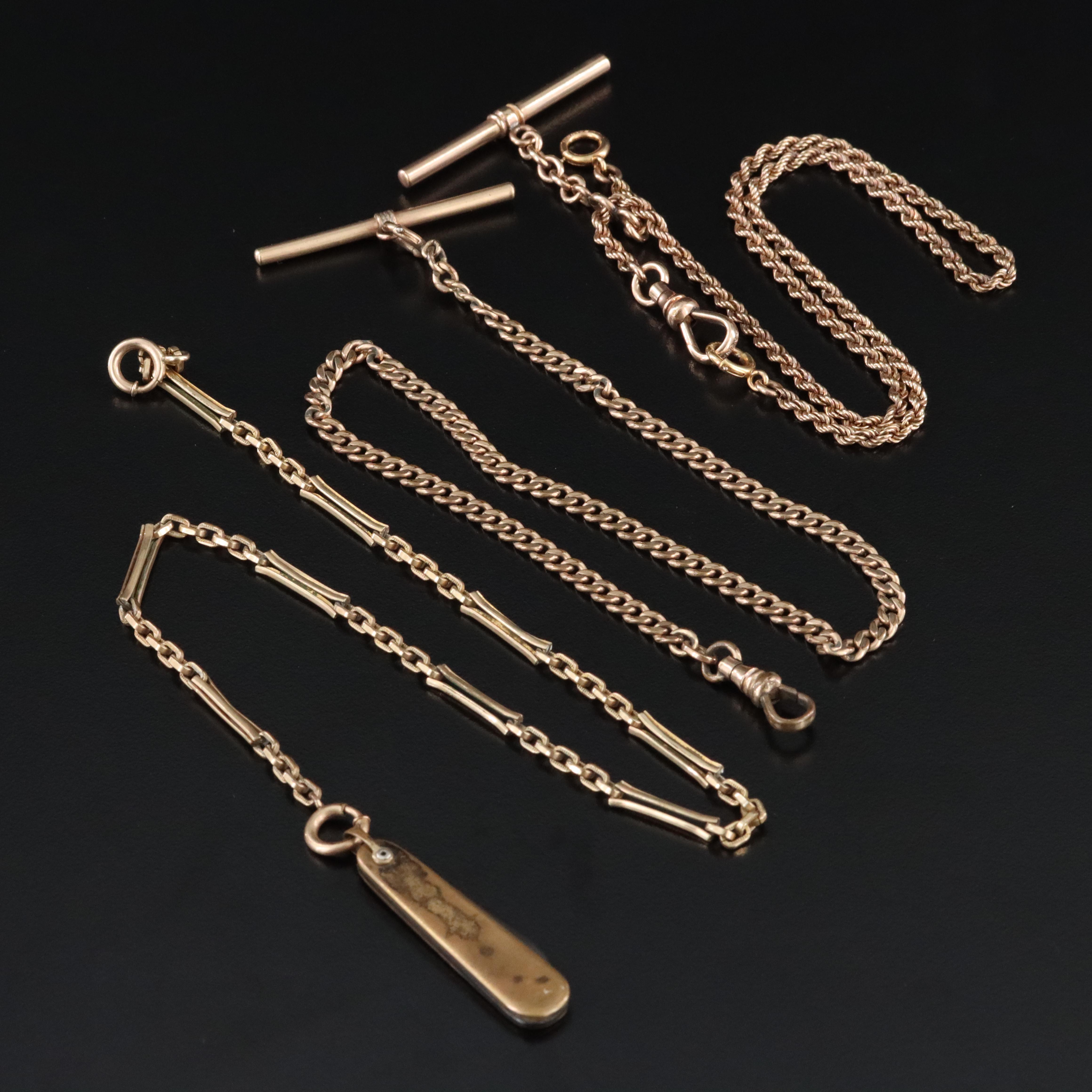 Vintage Watch Chains Including Bates & Bacon Pocket Knife Fob