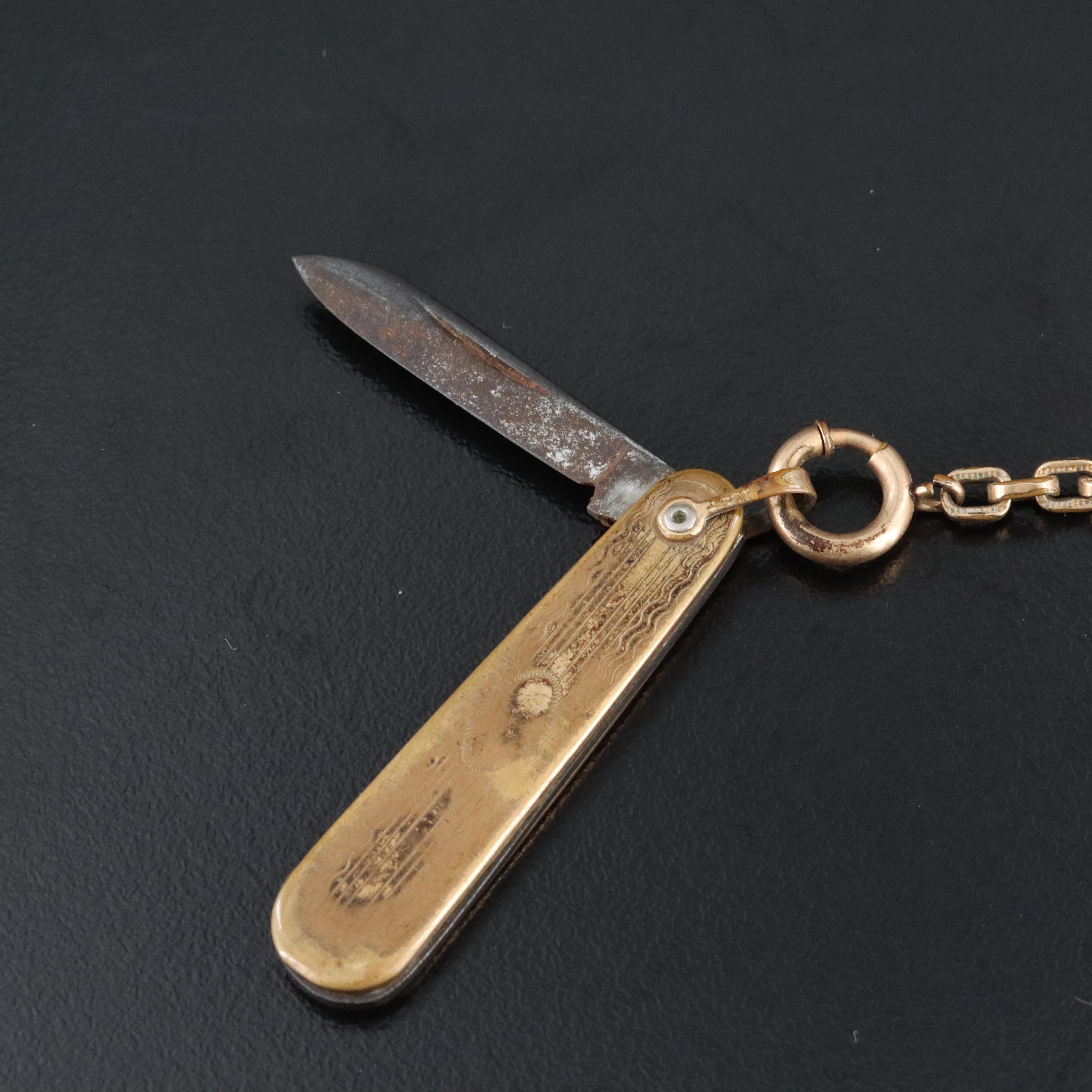 Vintage Watch Chains Including Bates & Bacon Pocket Knife Fob