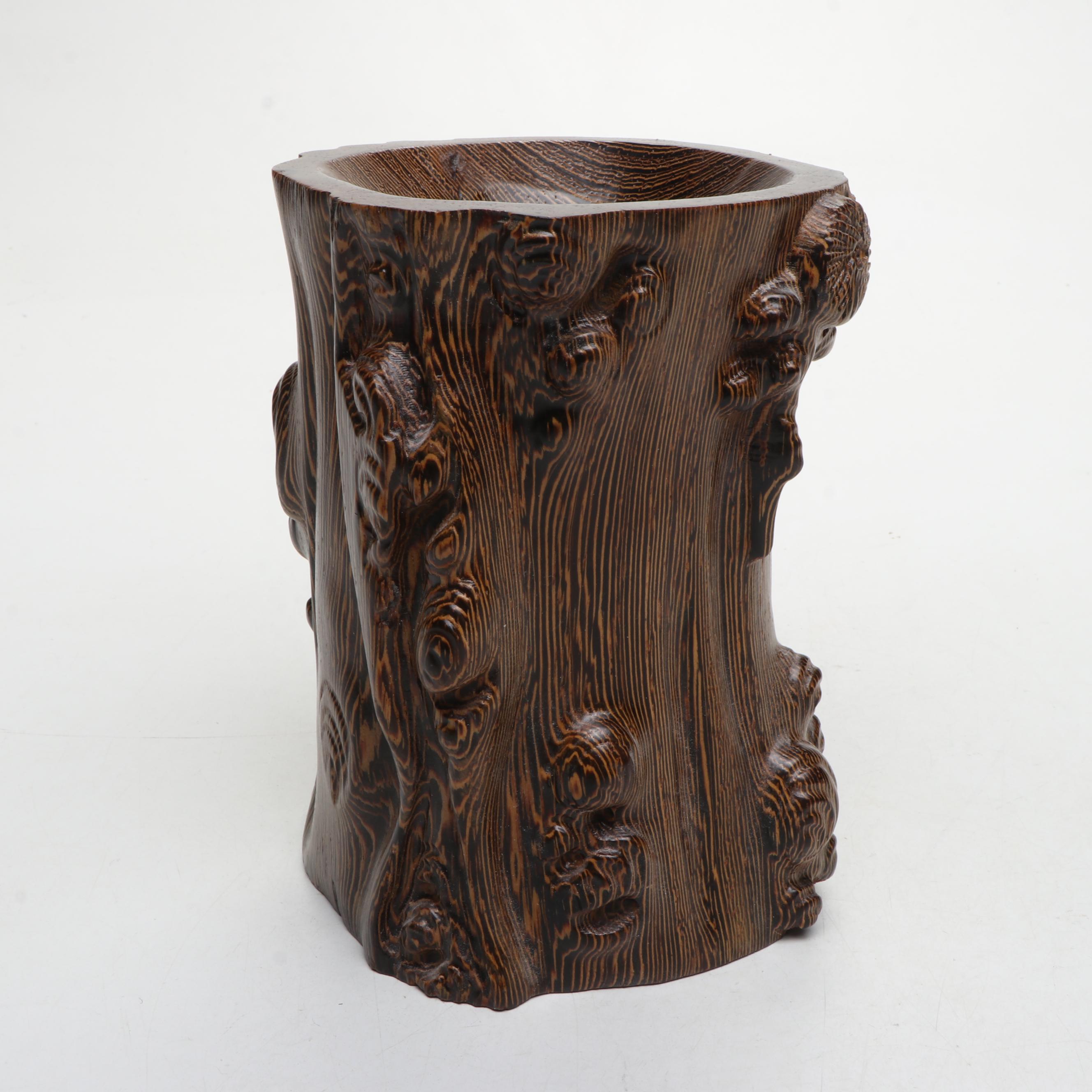 Chinese Carved Exotic Hardwood Brush Pot