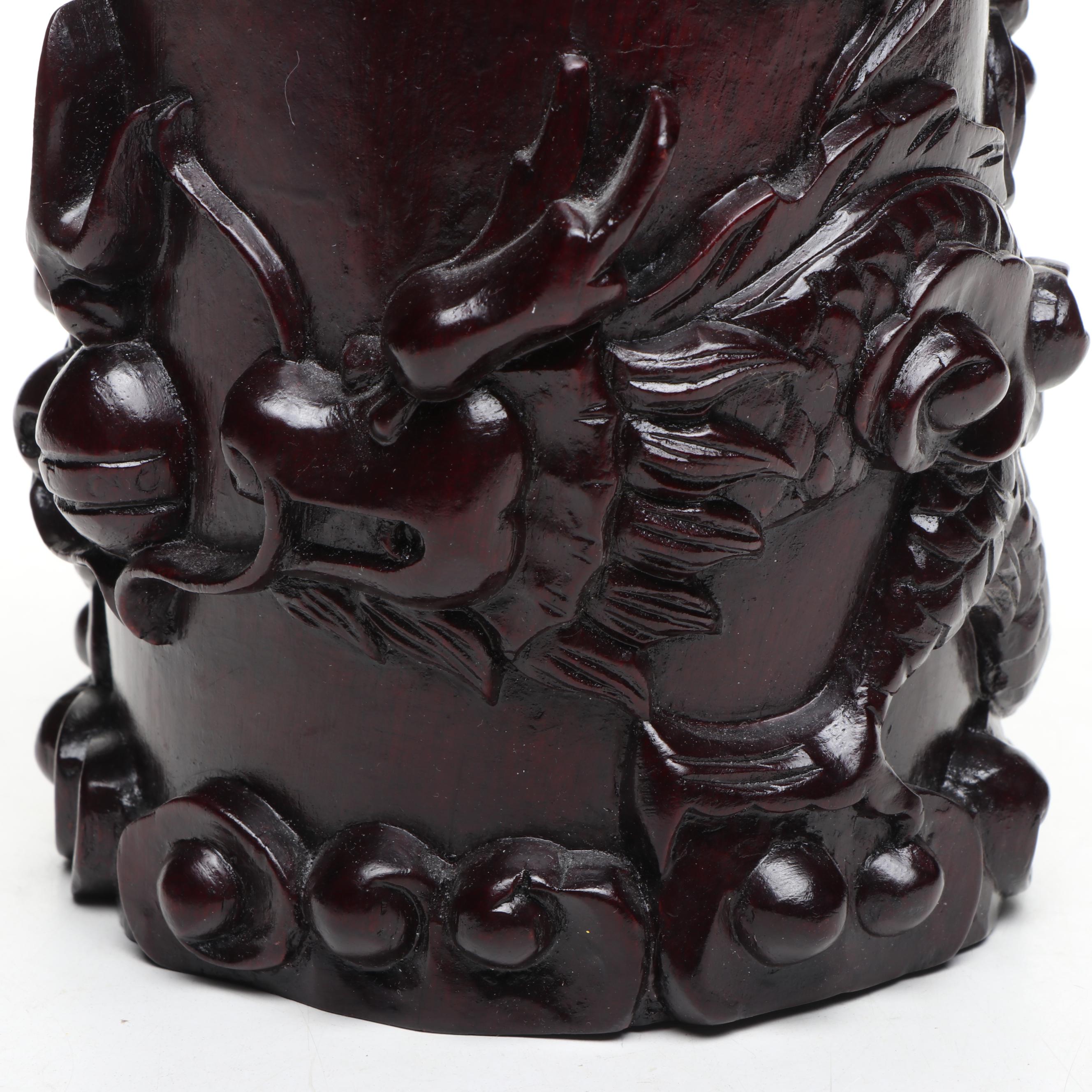Chinese Carved Wood Dragon Brush Pot
