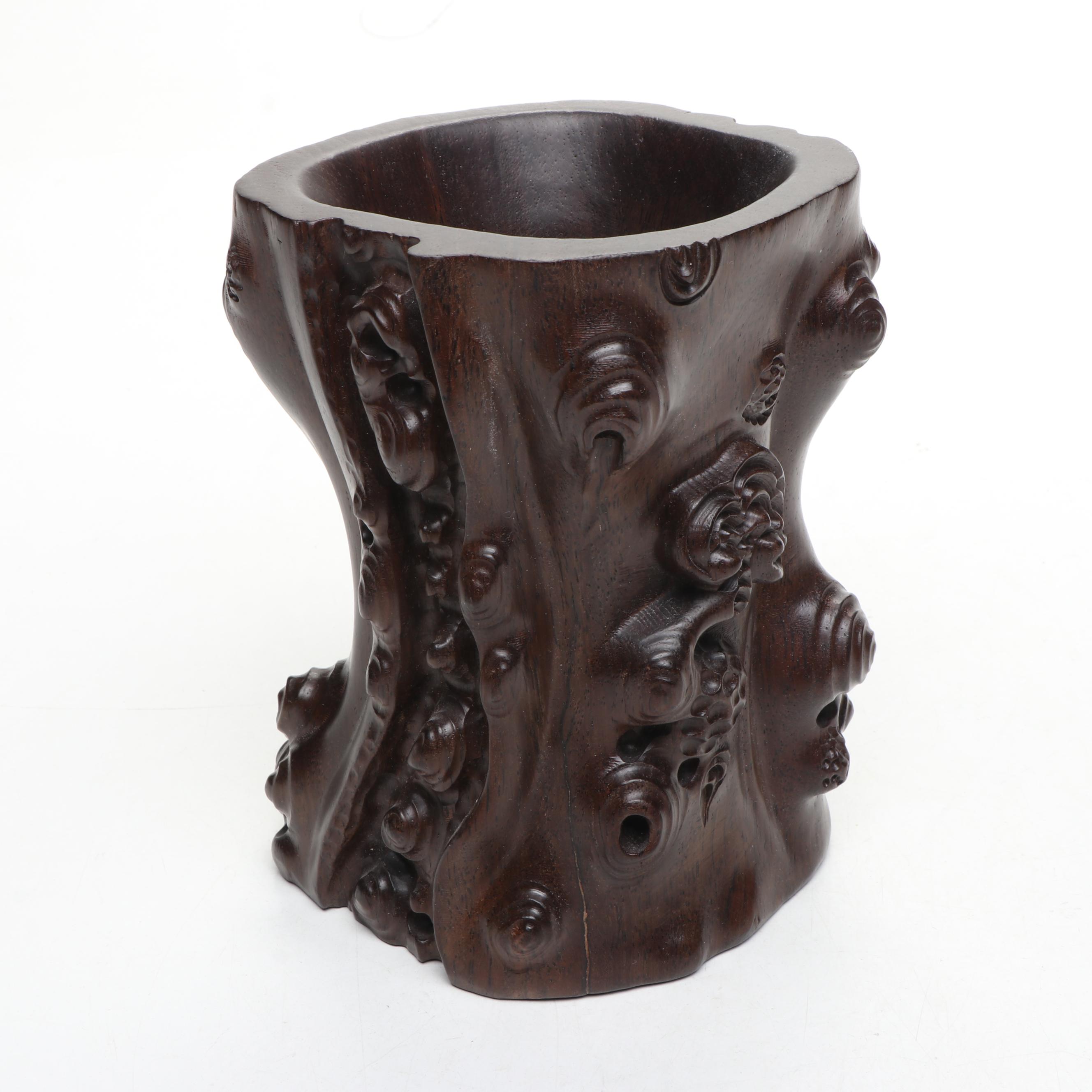 Chinese Carved Wood Brush Pot
