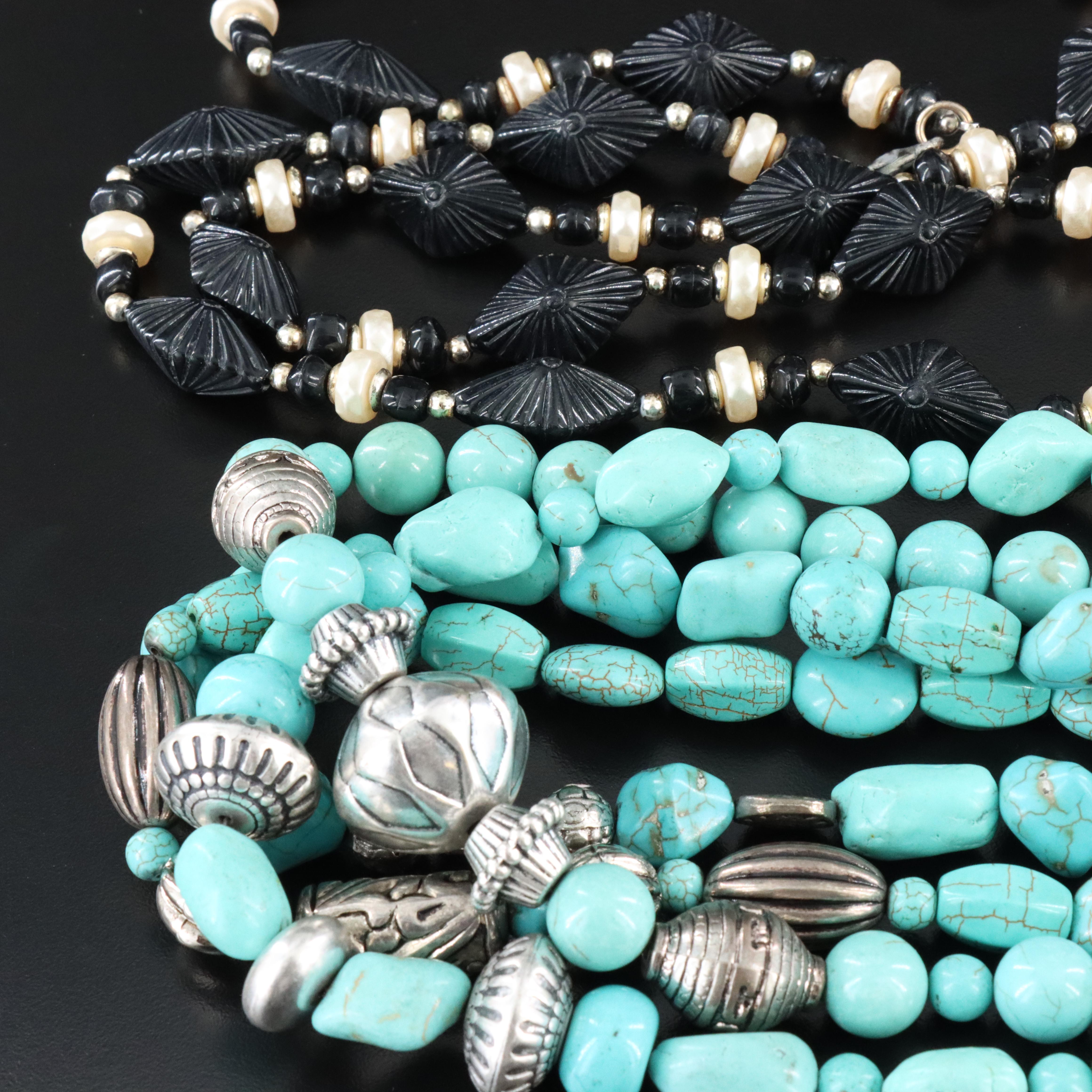 Necklace and Bracelet Collection Featuring Agate, Horn and Faux Pearl