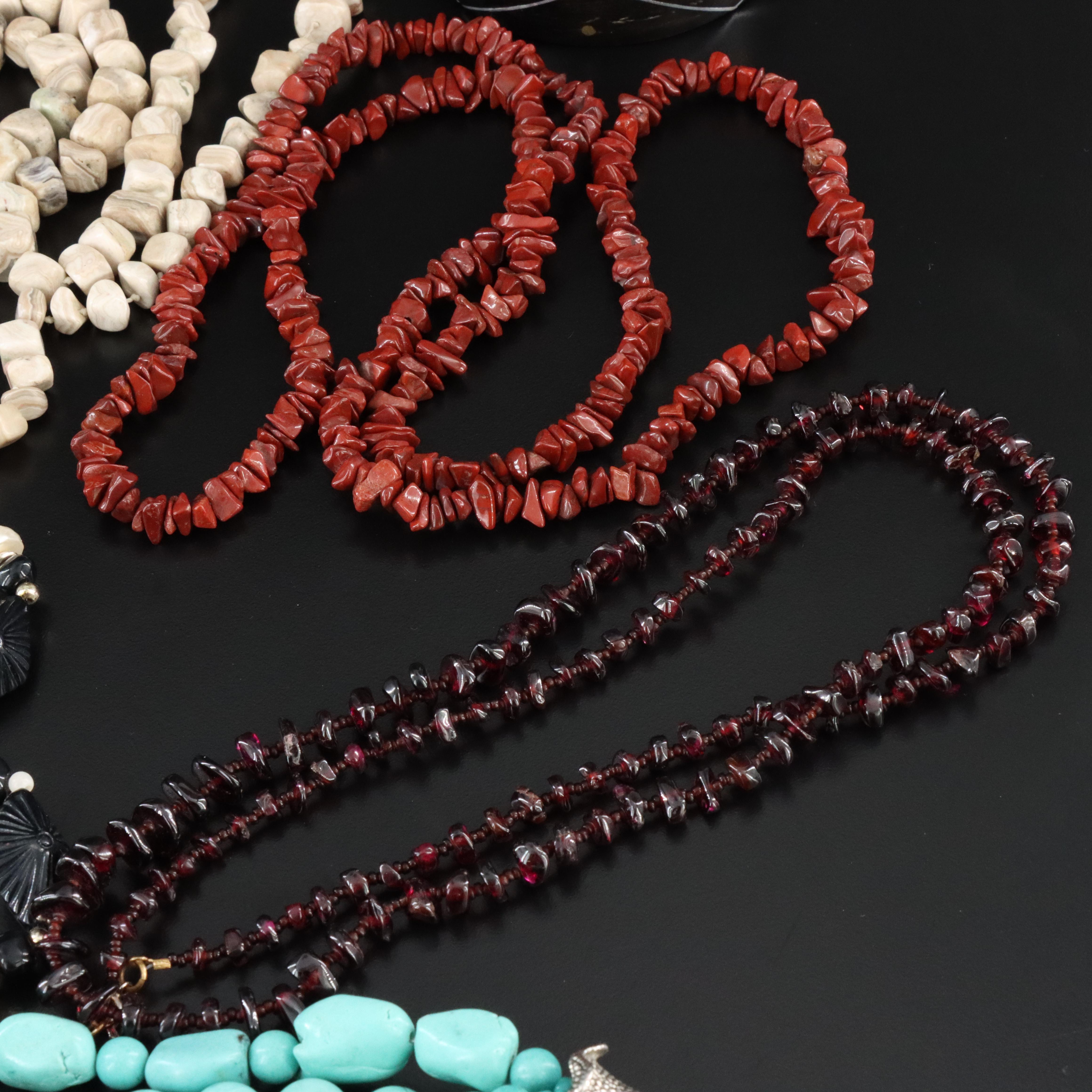 Necklace and Bracelet Collection Featuring Agate, Horn and Faux Pearl