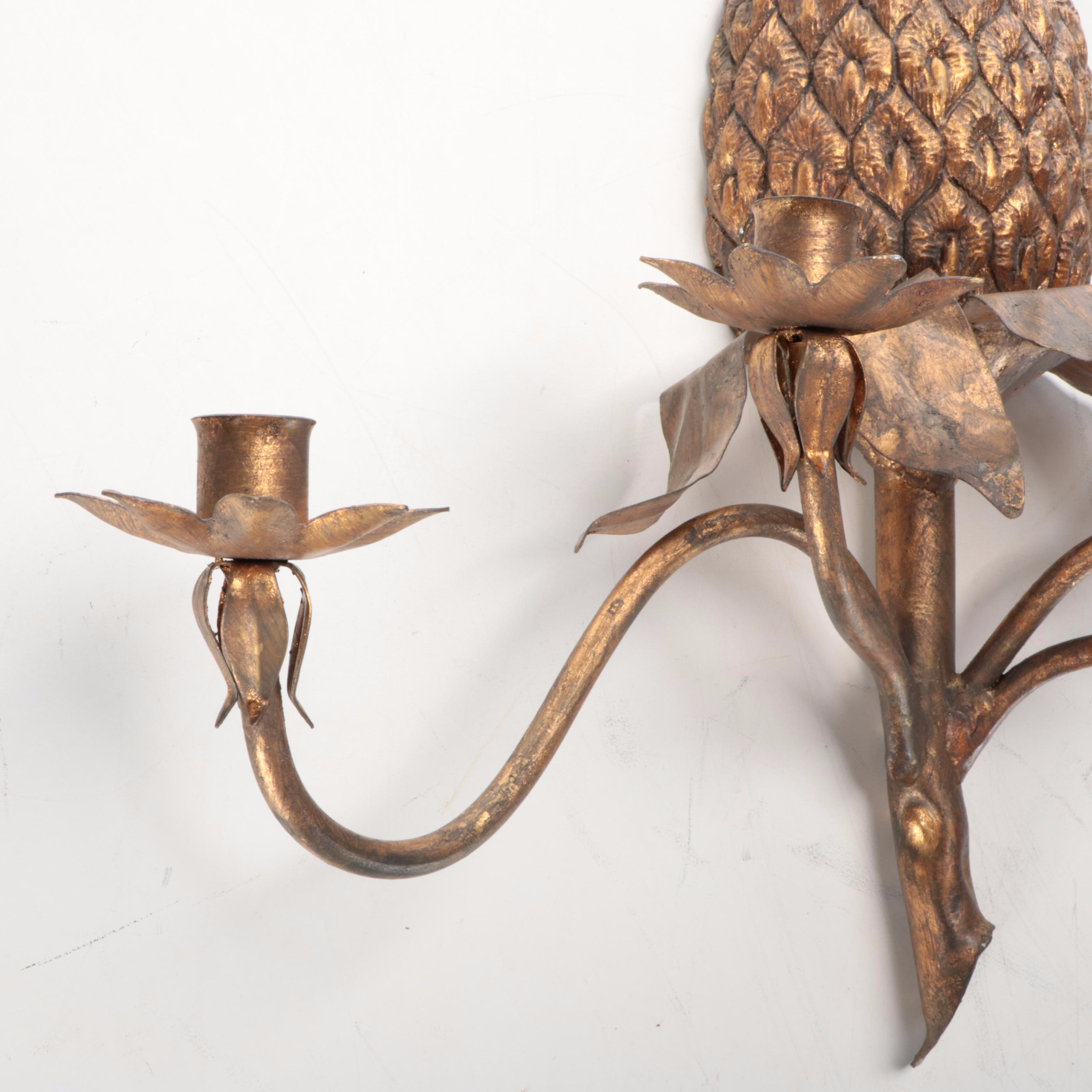 Global Views Gilt Finish Metal Pineapple Wall Sconces