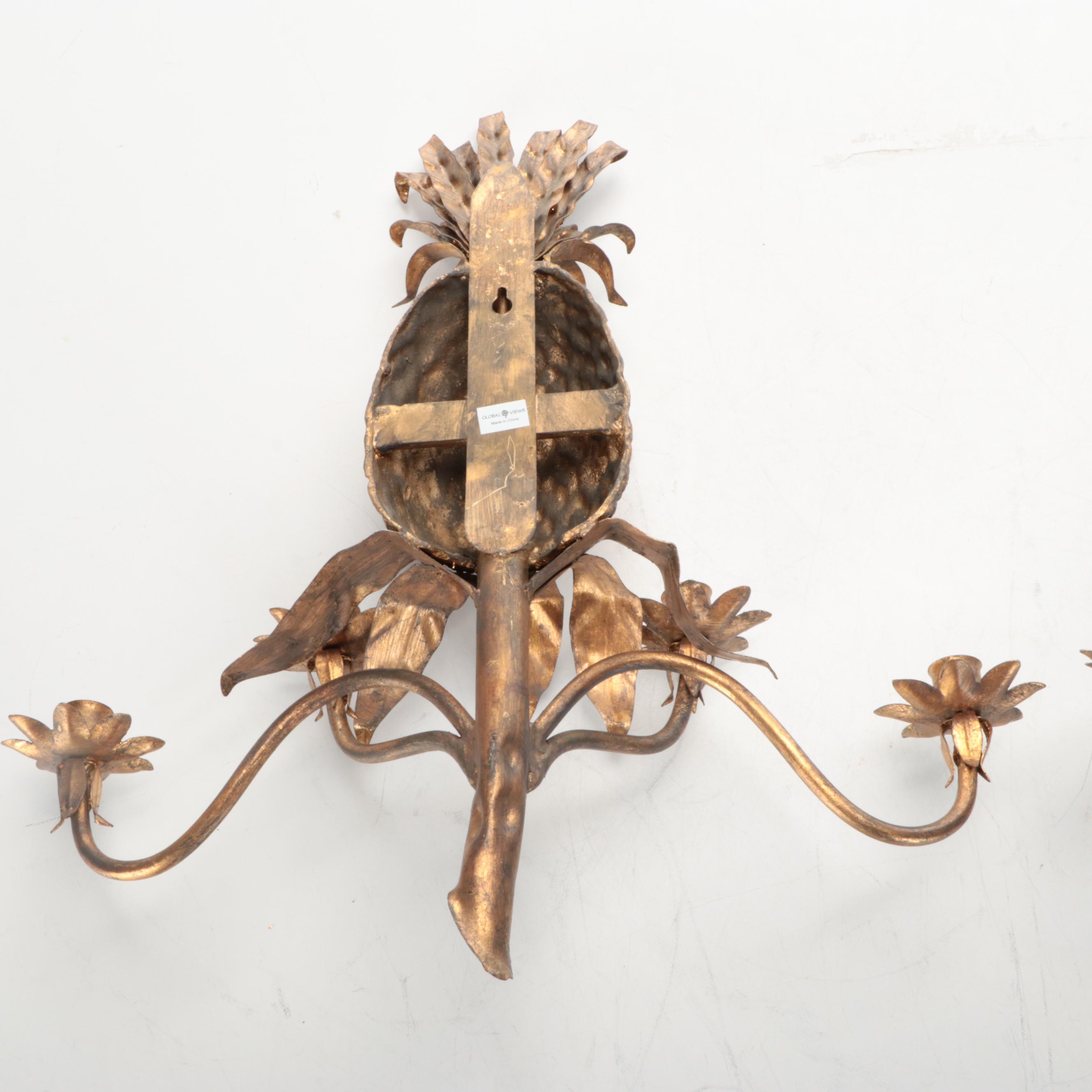 Global Views Gilt Finish Metal Pineapple Wall Sconces