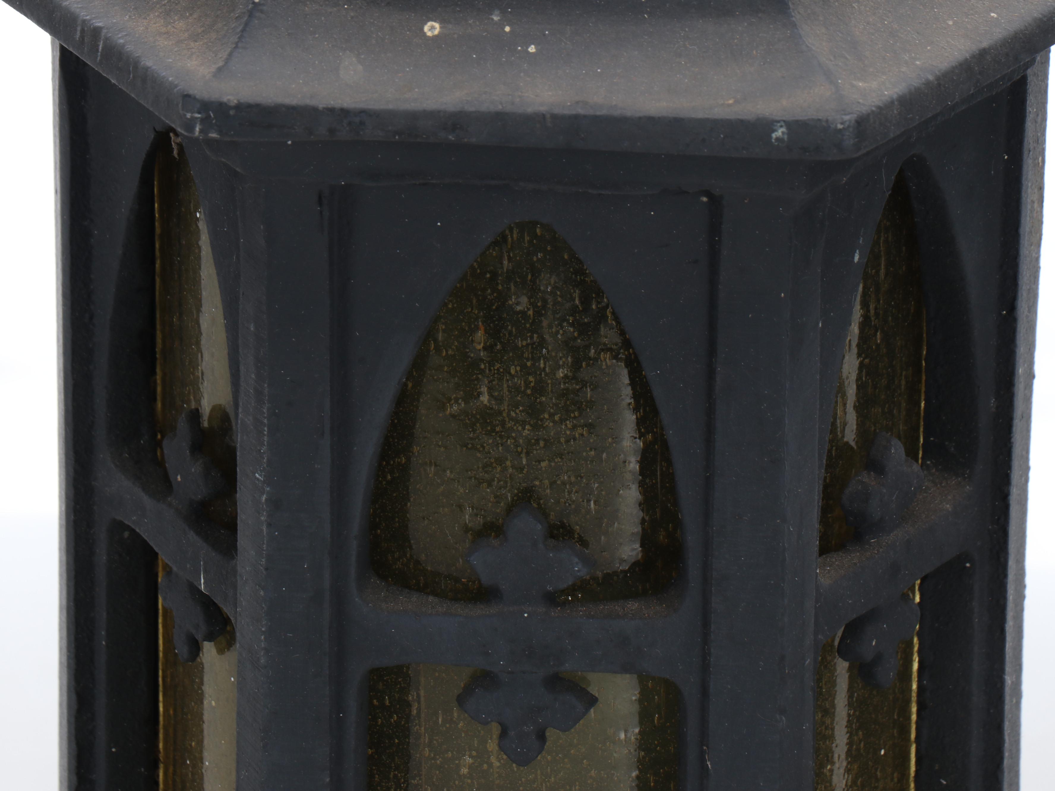 Gothic Style Black Metal Wall Lanterns with Yellow Seed Glass Panels