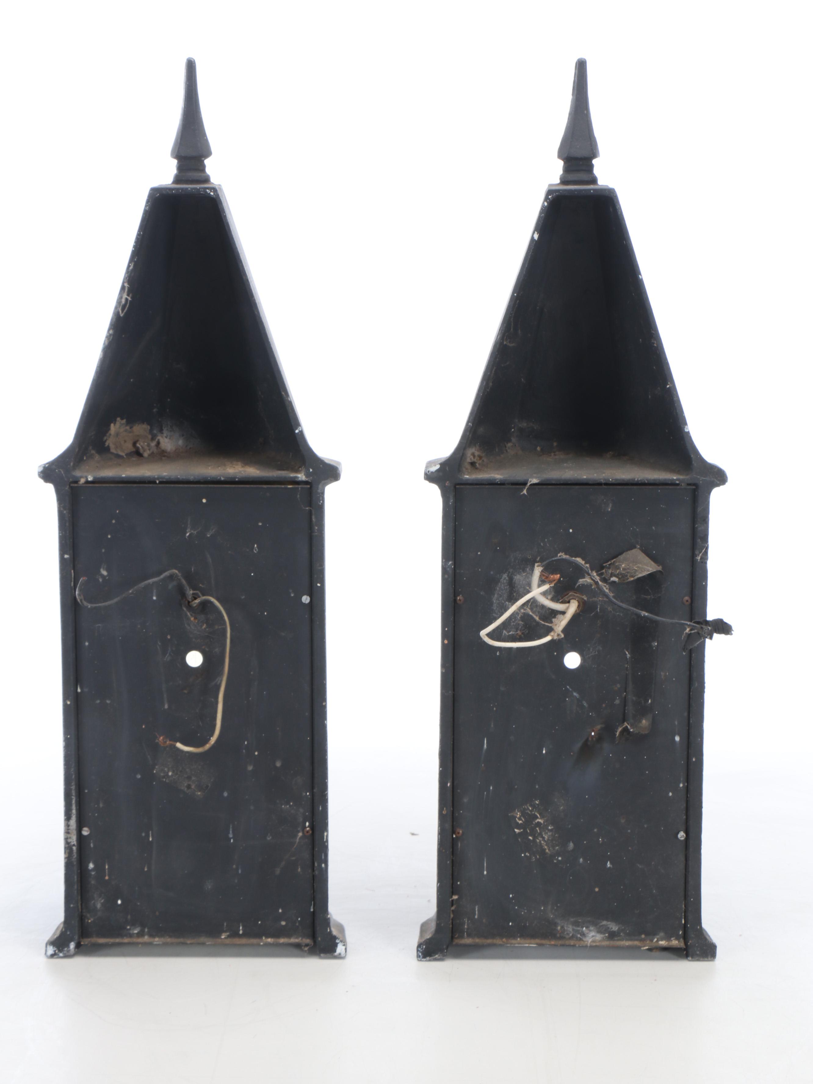 Gothic Style Black Metal Wall Lanterns with Yellow Seed Glass Panels