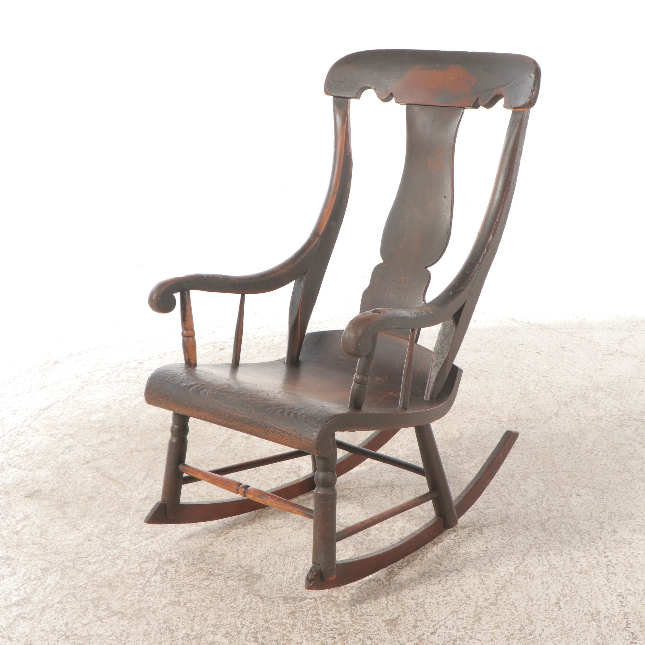 Antique Ash Rocking Chair with Wooden Quilt Rack