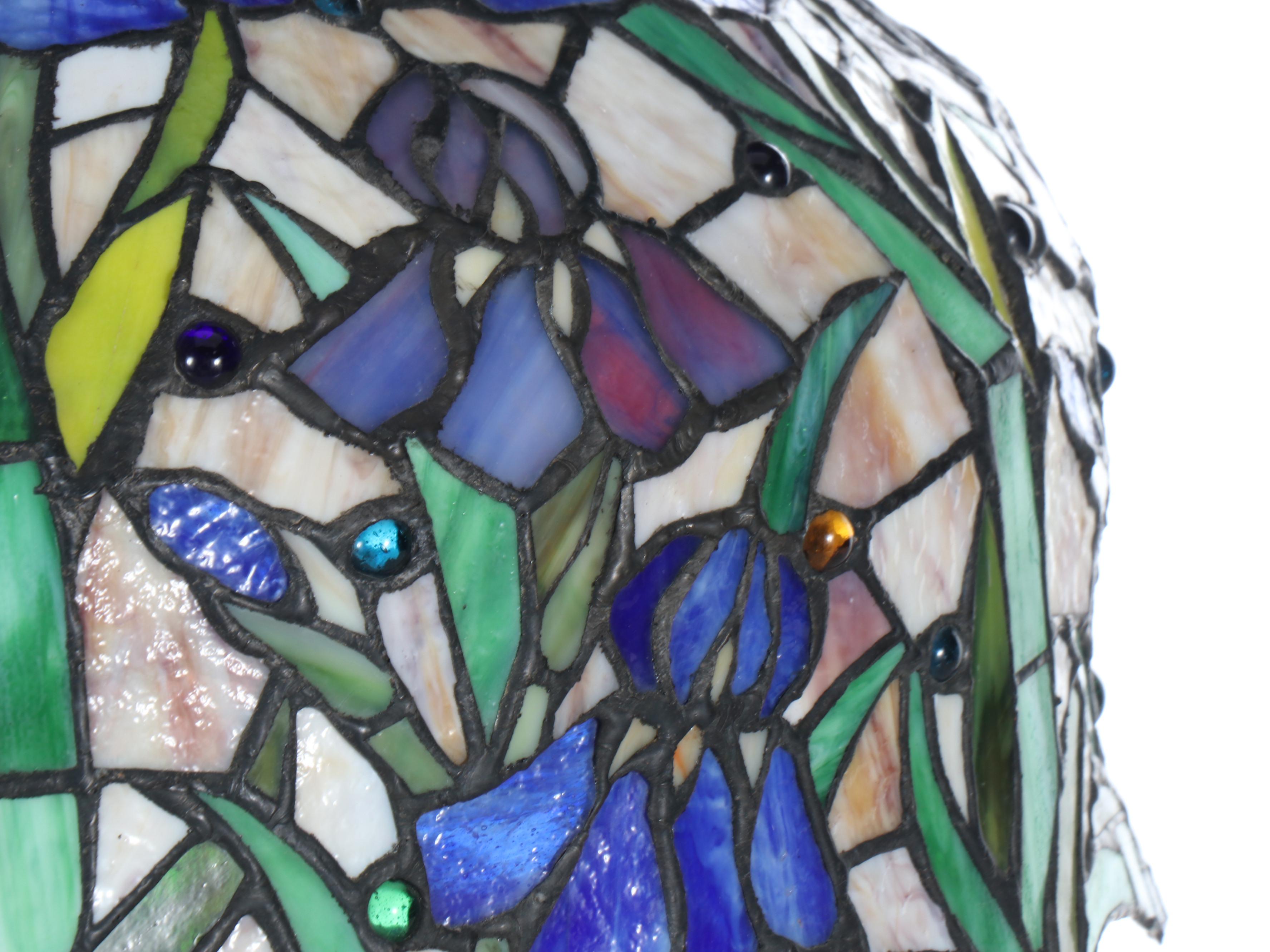 Art Nouveau Style Floral Slag Glass Table Lamp