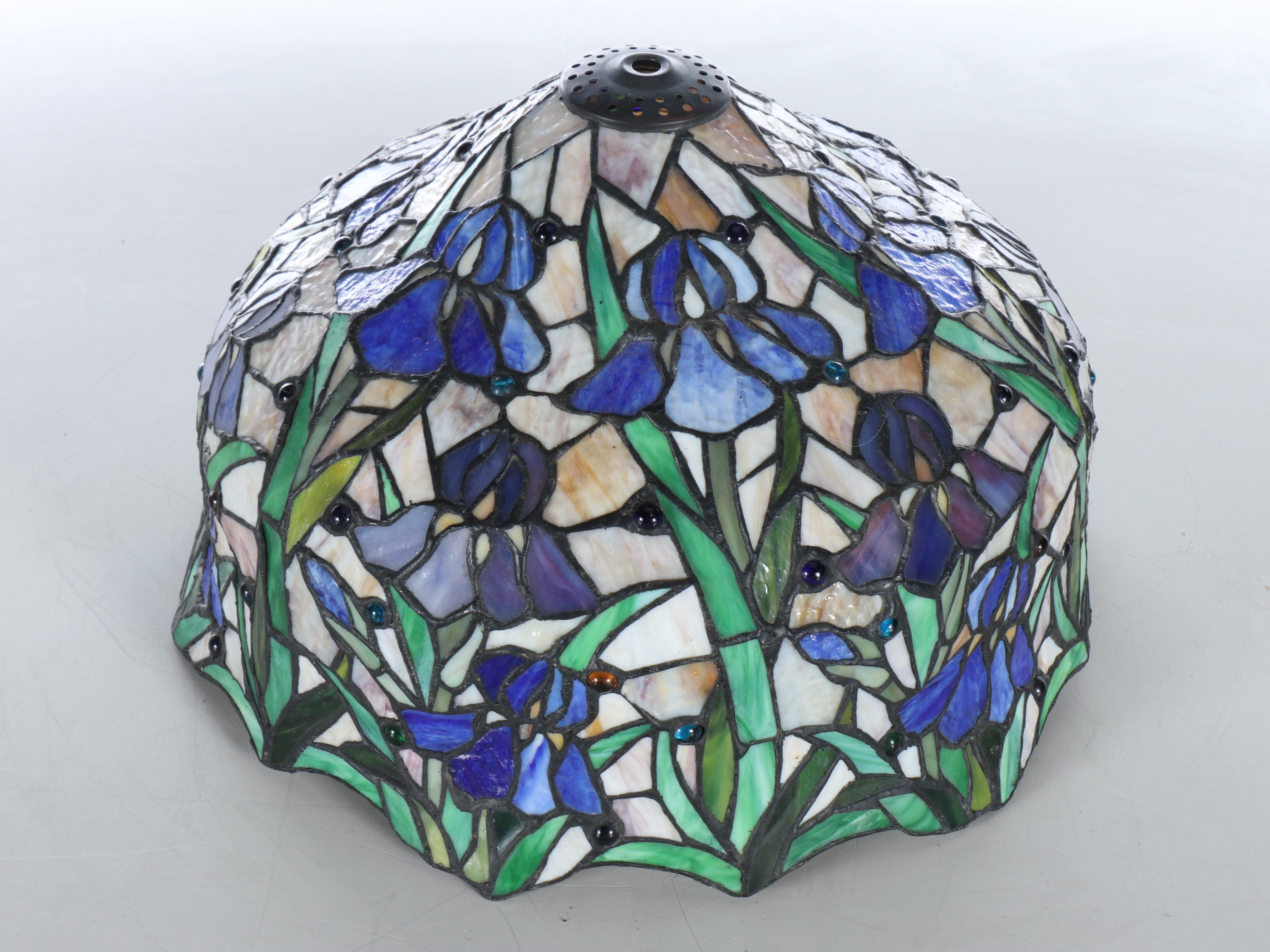 Art Nouveau Style Floral Slag Glass Table Lamp