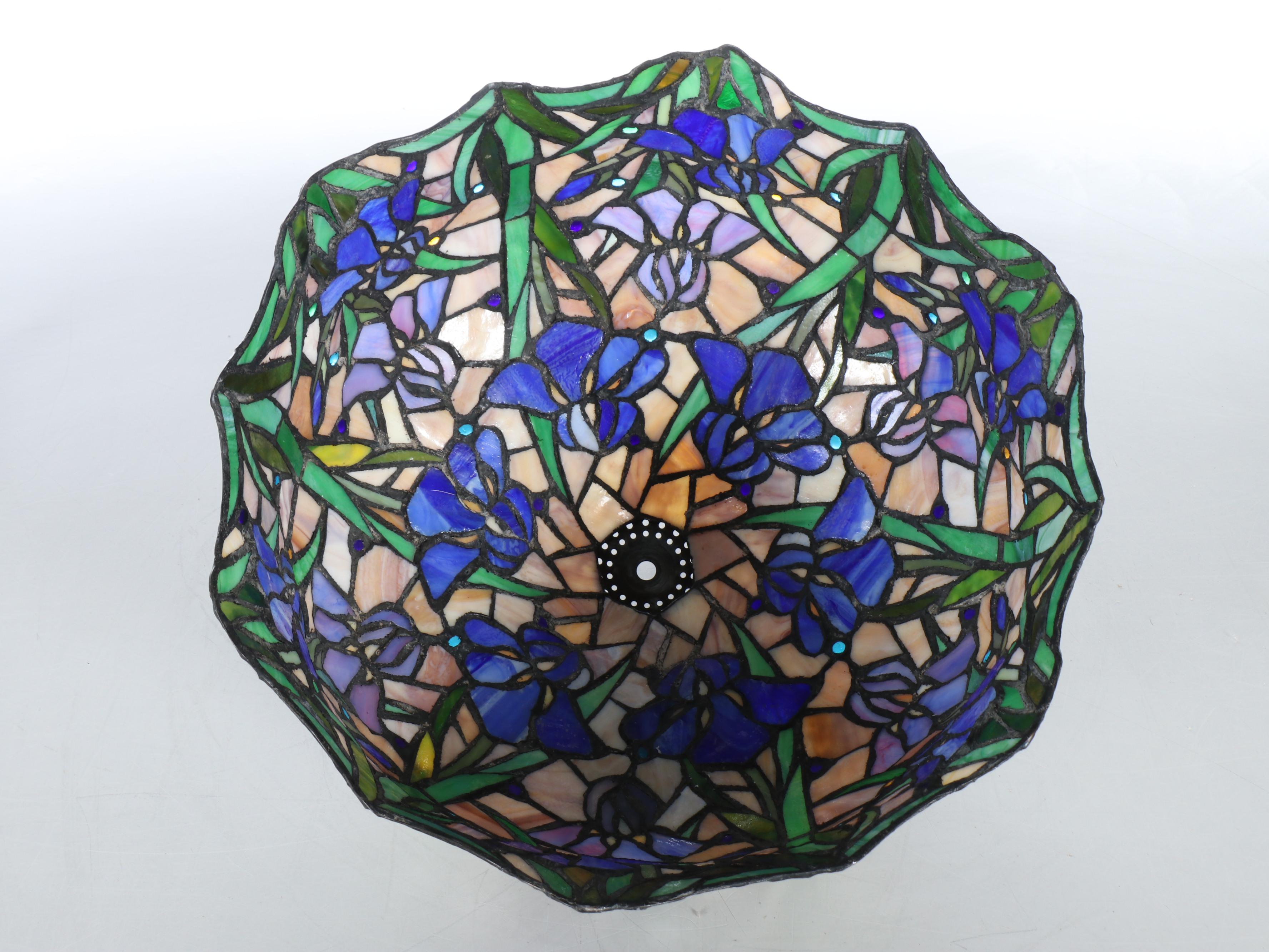 Art Nouveau Style Floral Slag Glass Table Lamp