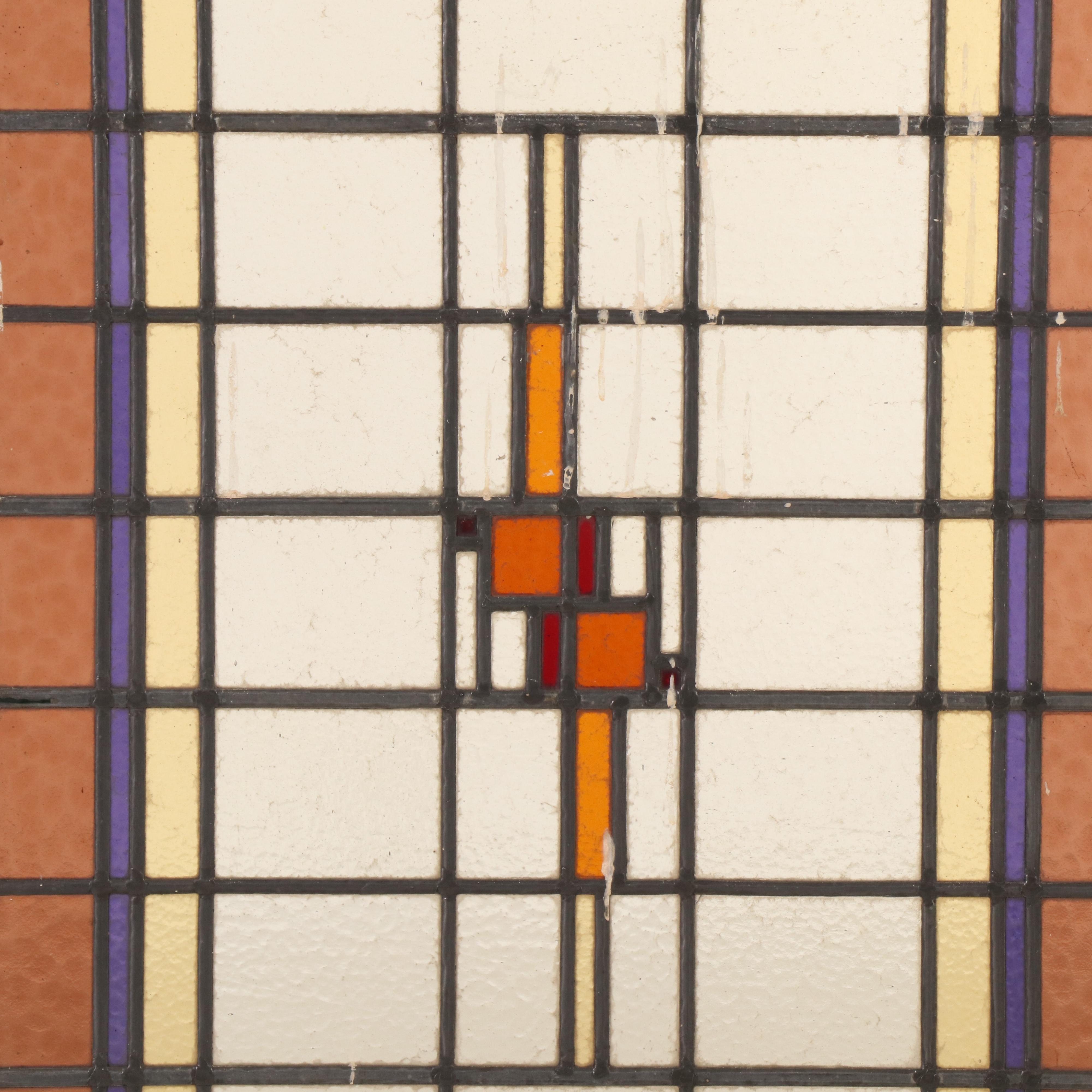 Arts and Crafts Geometric Stand Glass Window Panel