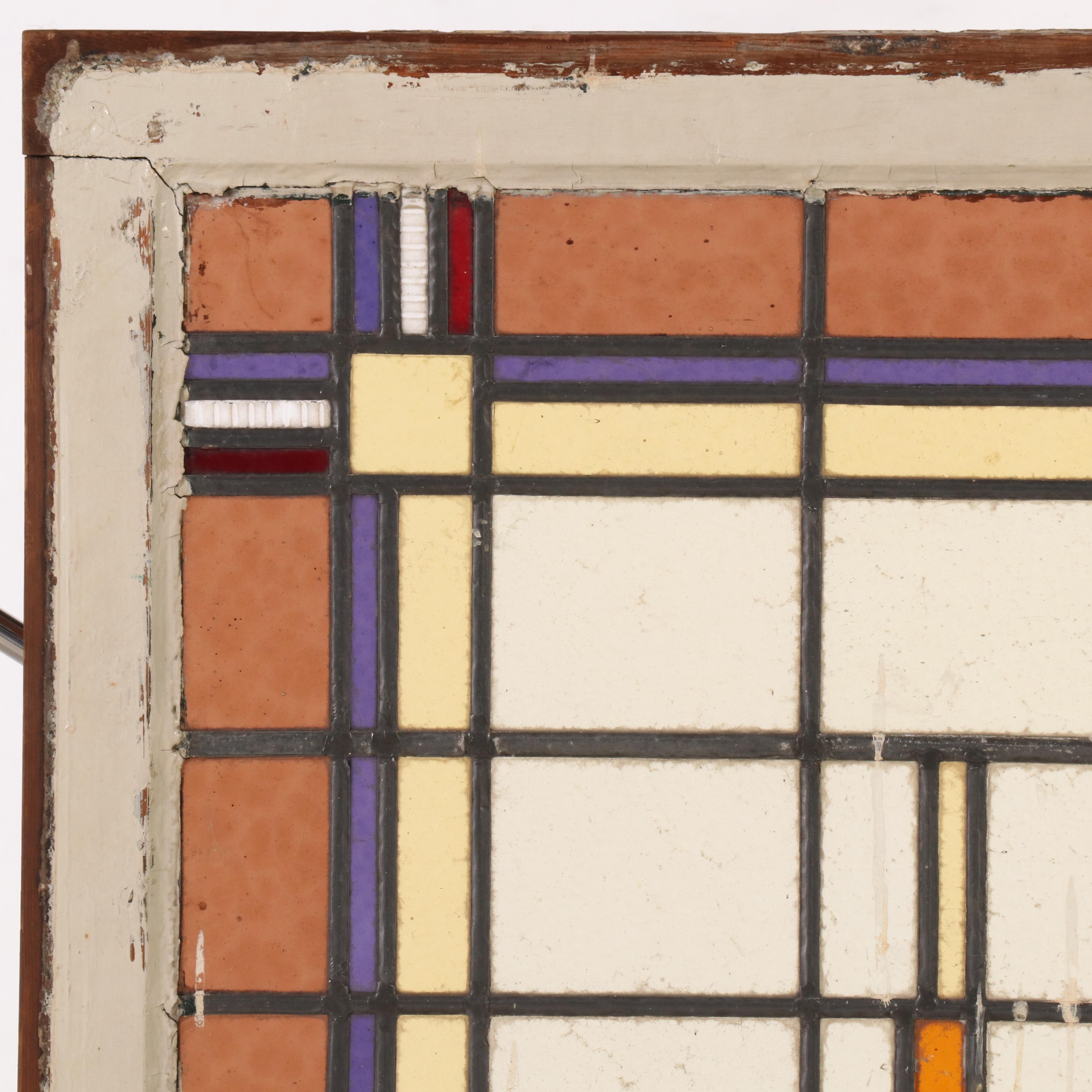 Arts and Crafts Geometric Stand Glass Window Panel