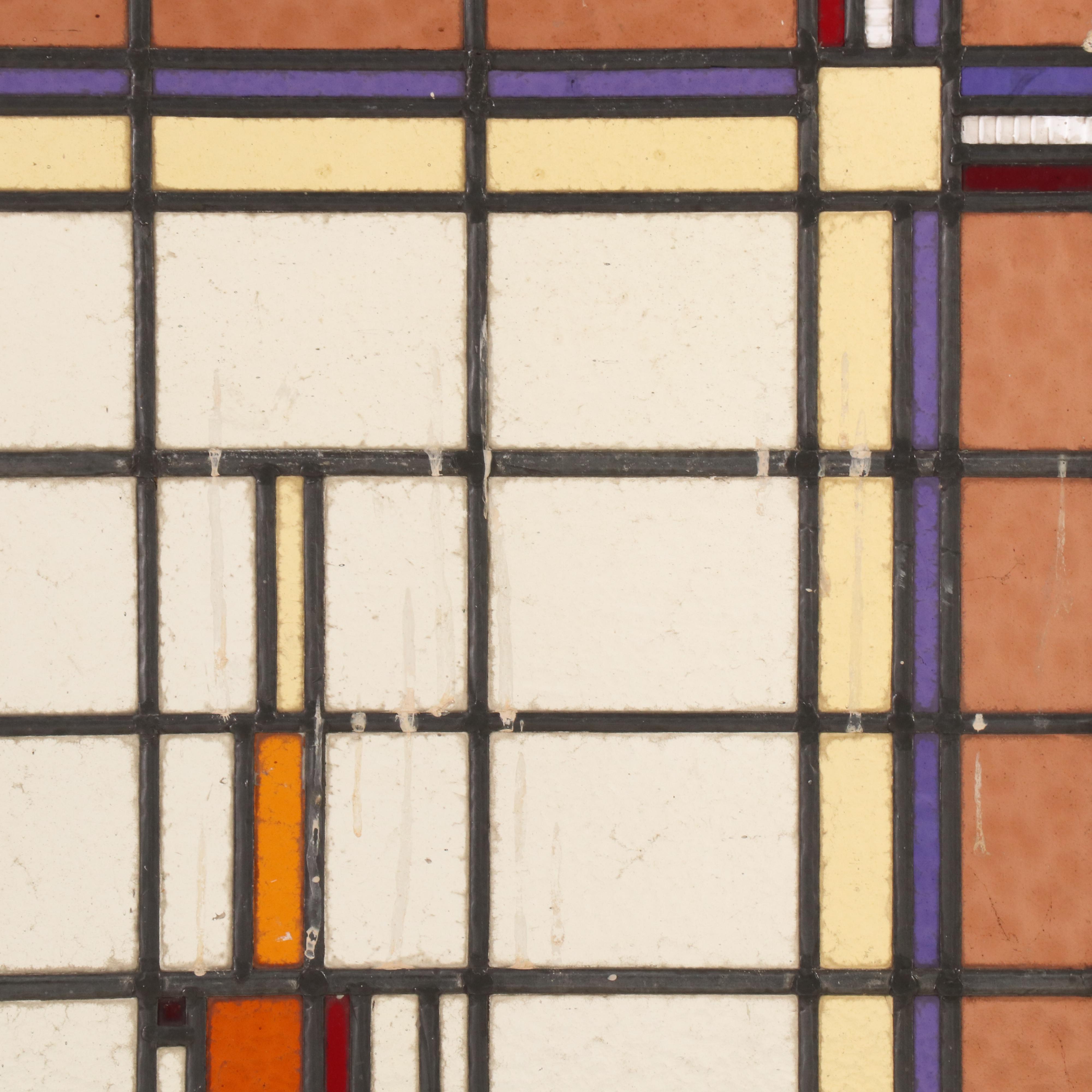 Arts and Crafts Geometric Stand Glass Window Panel