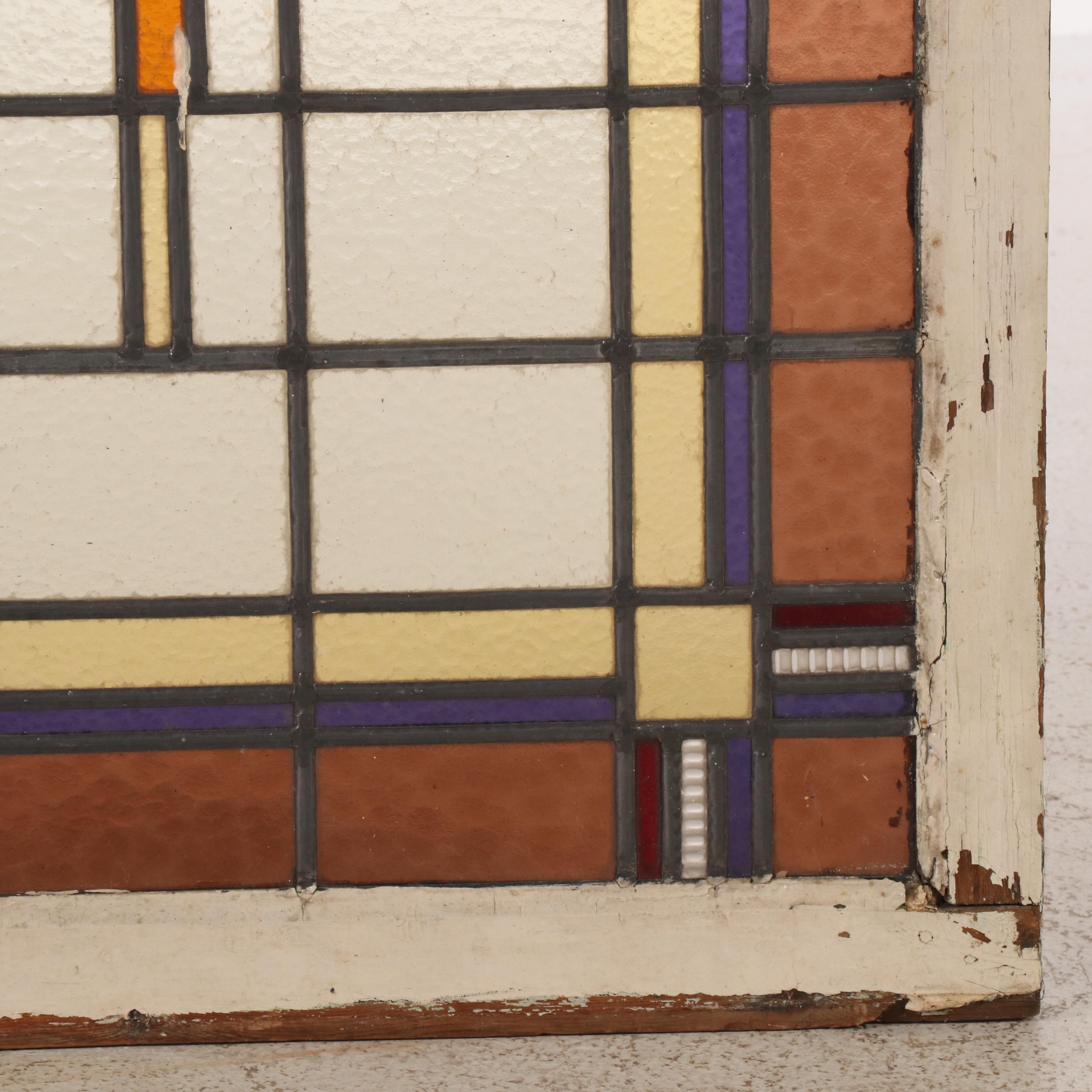 Arts and Crafts Geometric Stand Glass Window Panel