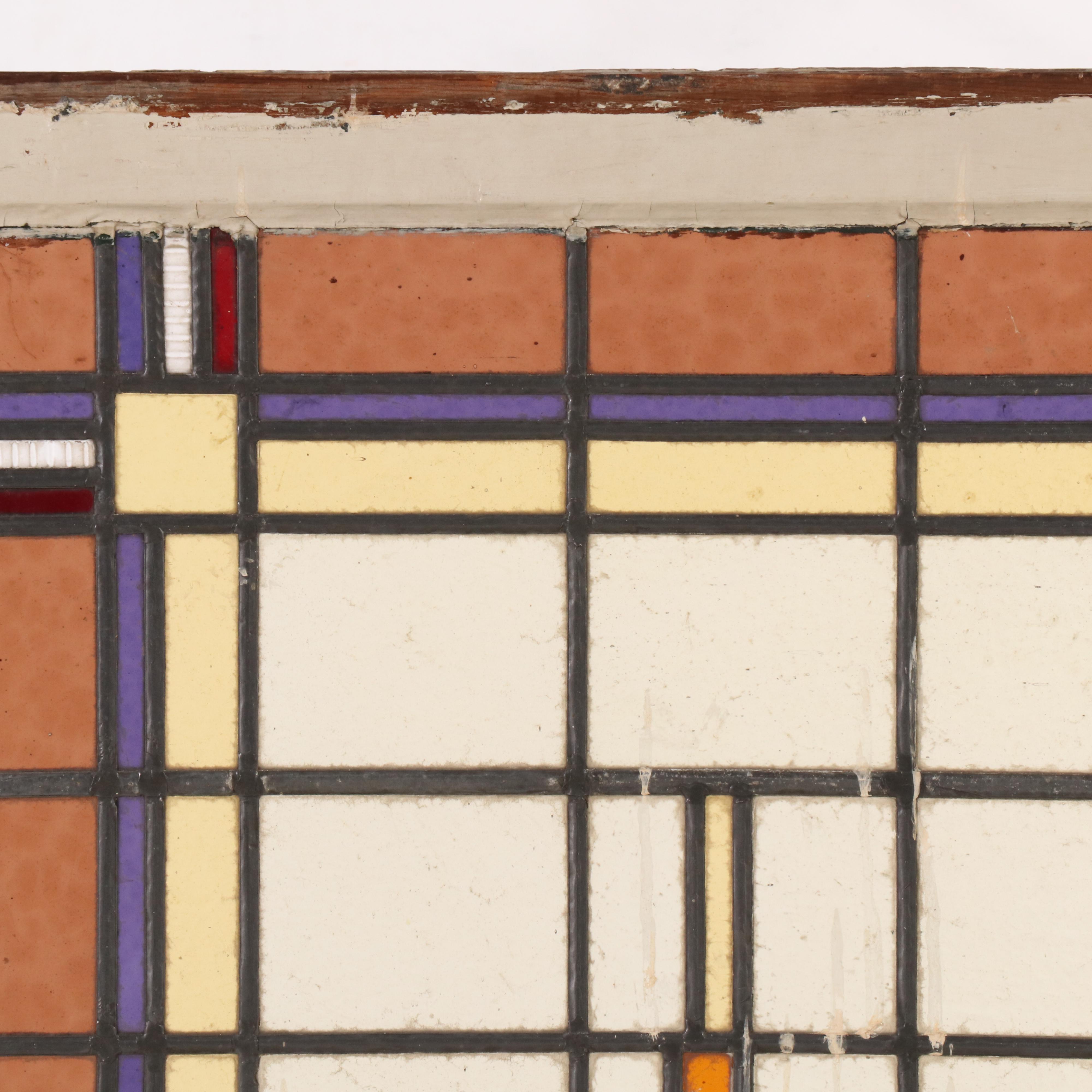 Arts and Crafts Geometric Stand Glass Window Panel