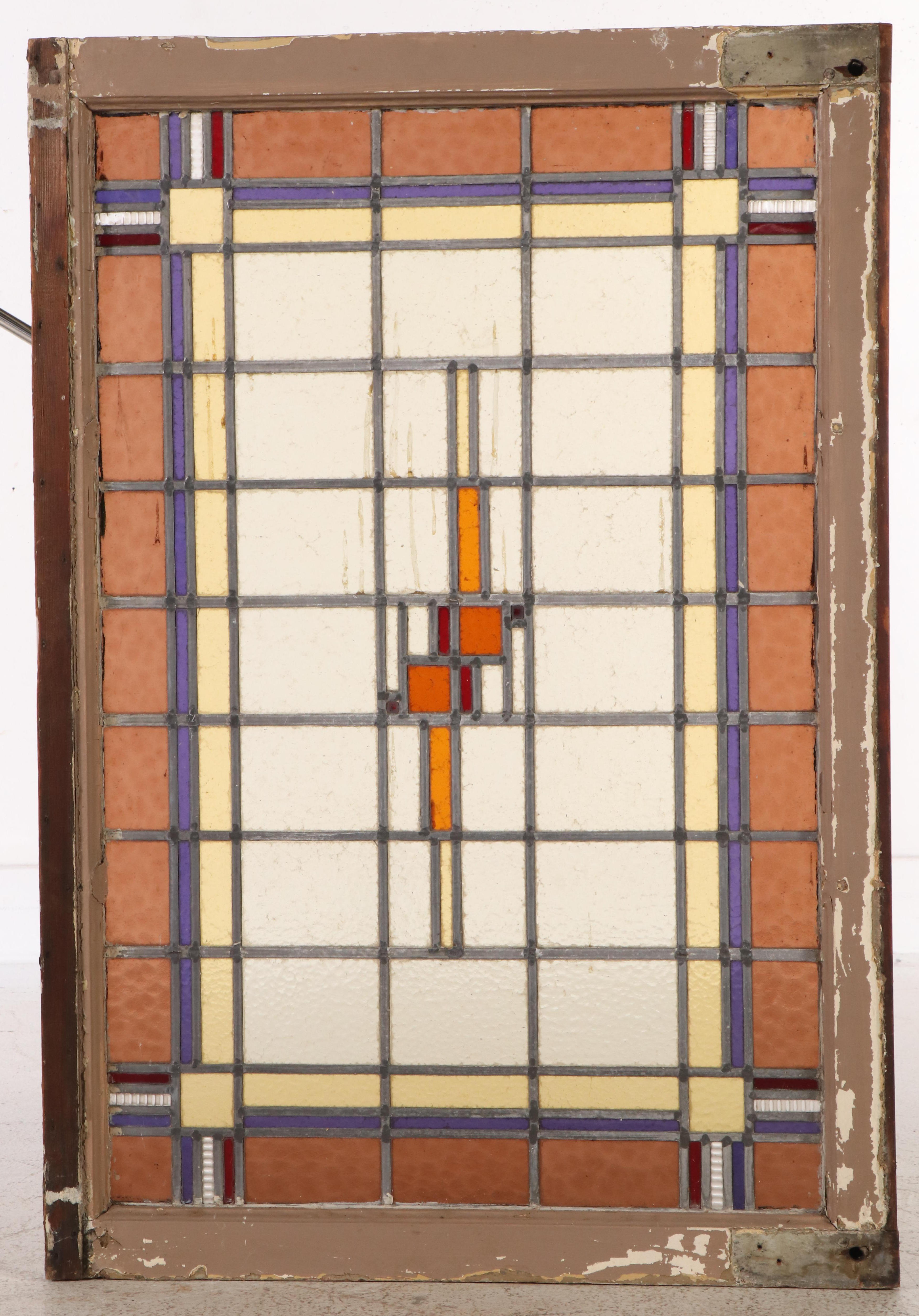 Arts and Crafts Geometric Stand Glass Window Panel