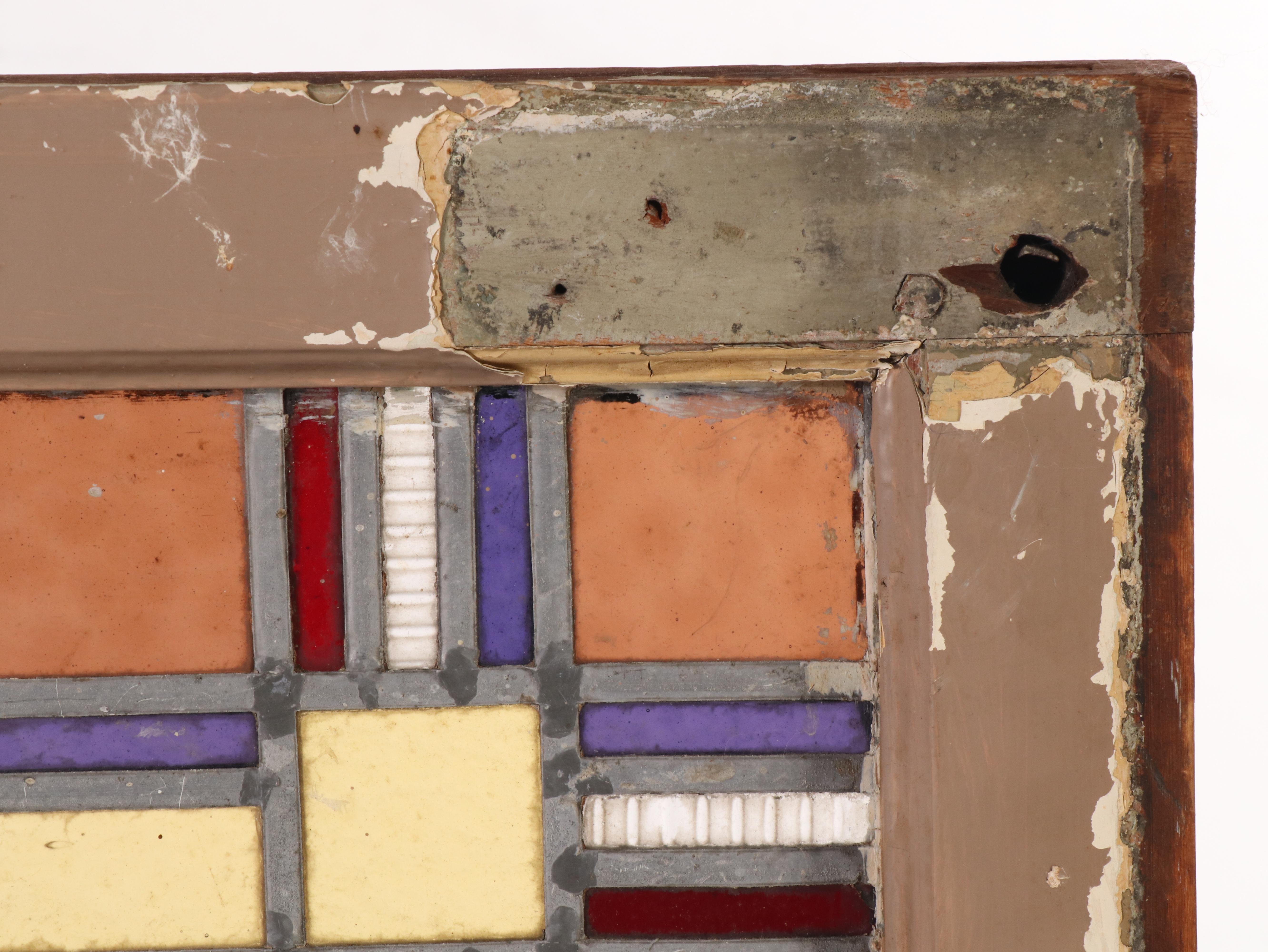 Arts and Crafts Geometric Stand Glass Window Panel