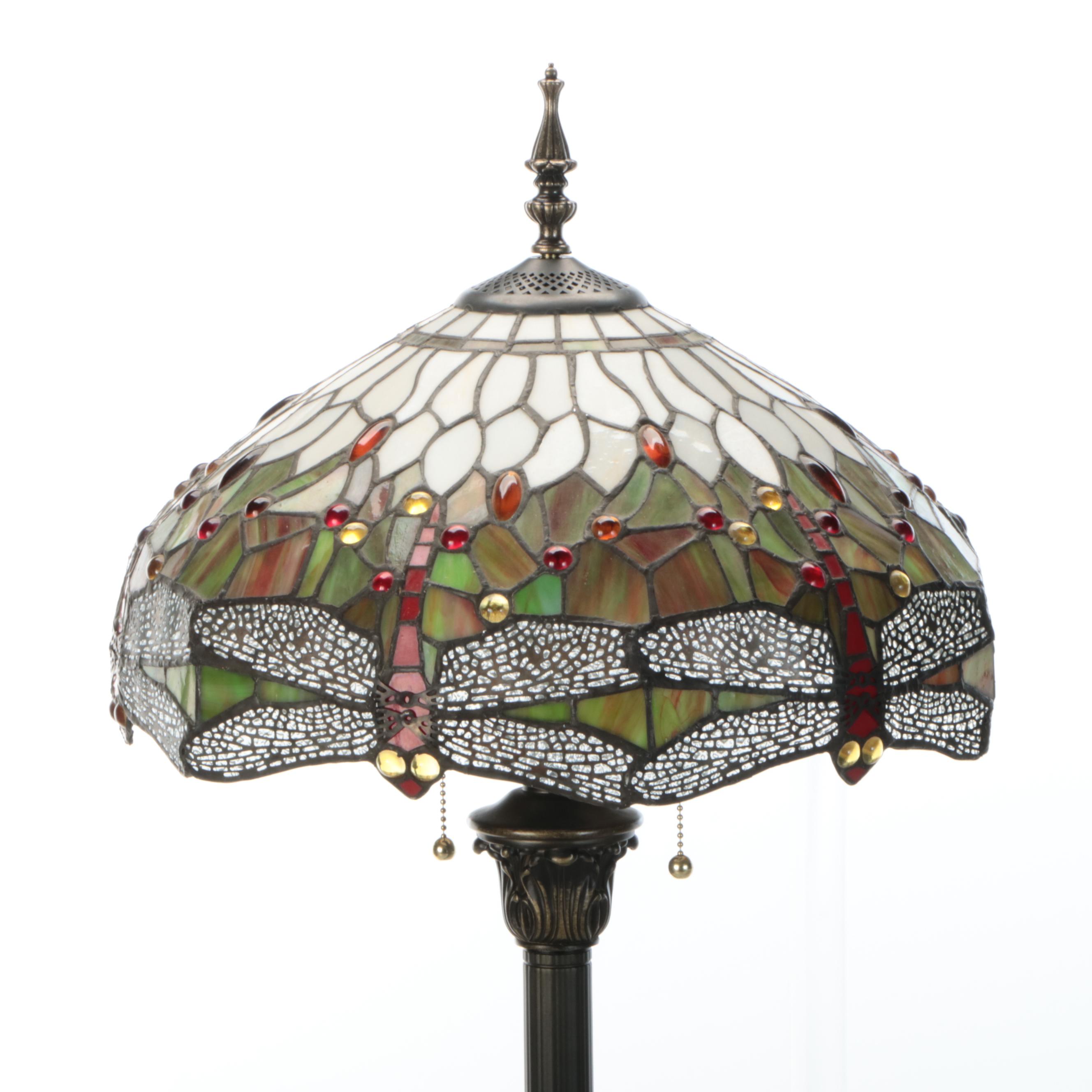Arts & Crafts Style Dragonfly Slag Glass Floor Lamp