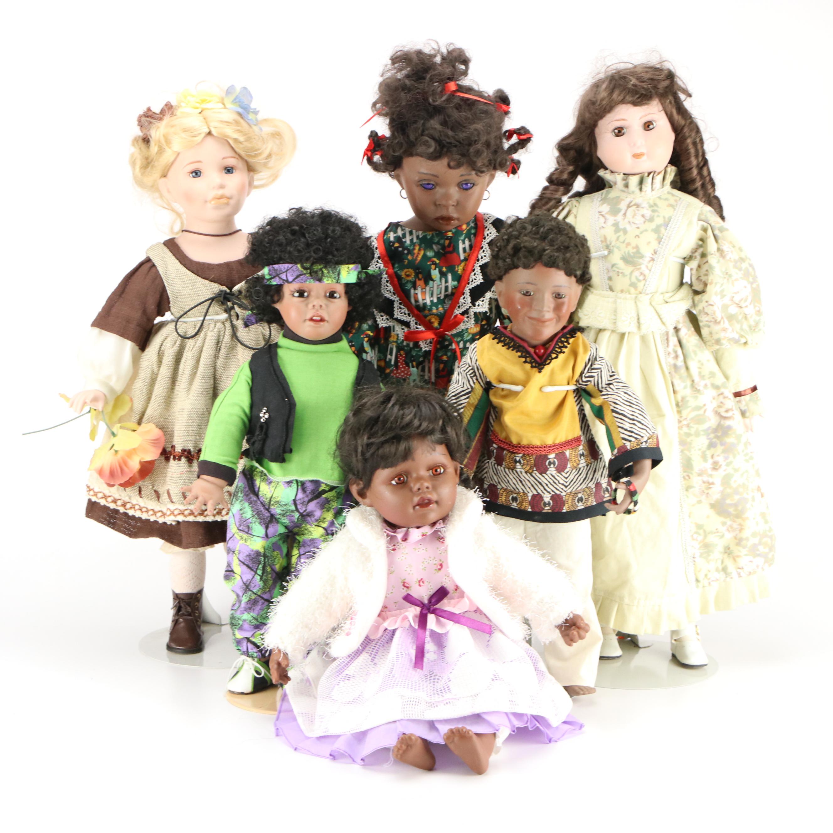 The Danbury Mint "Okolo" Porcelain Doll with More Vintage Dolls