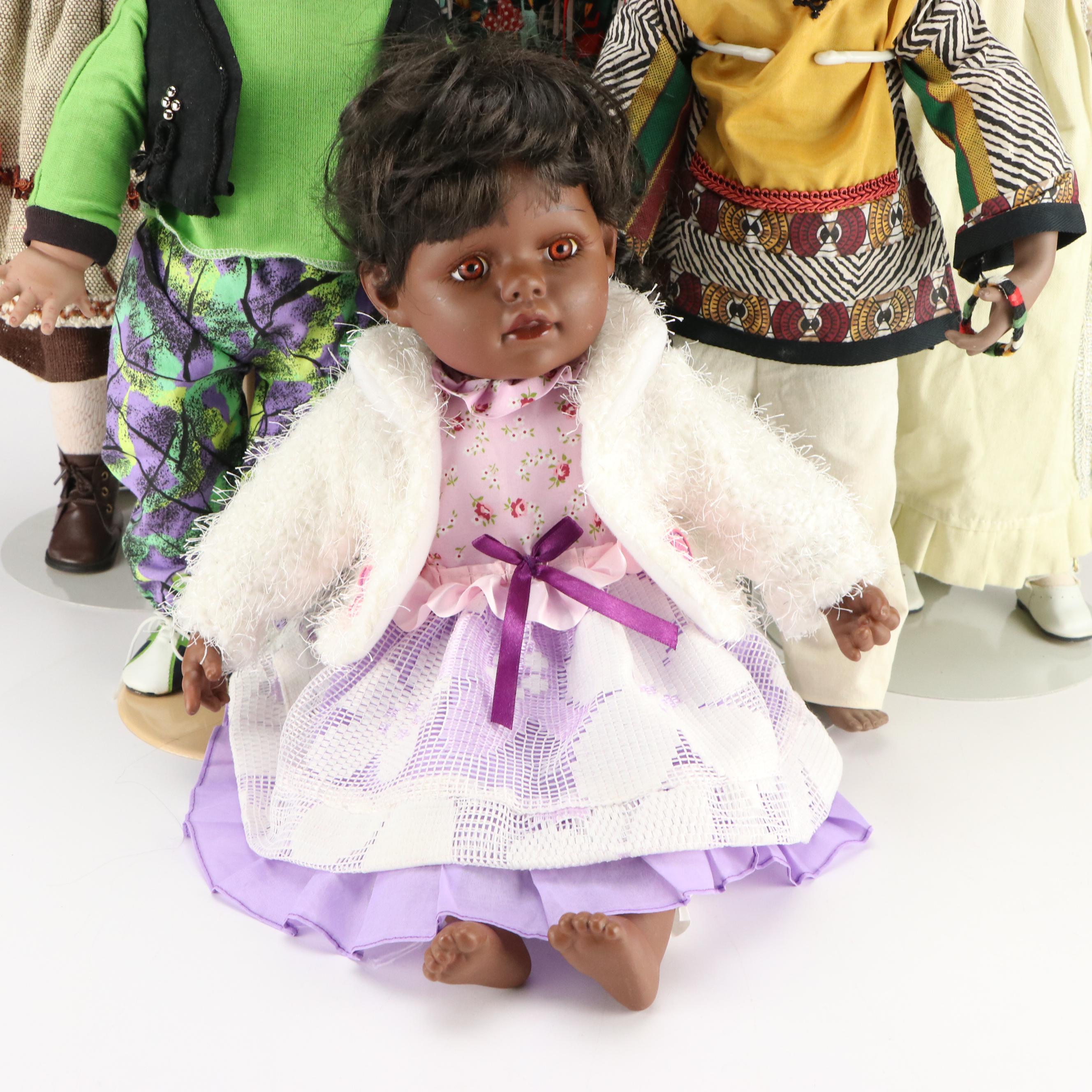 The Danbury Mint "Okolo" Porcelain Doll with More Vintage Dolls