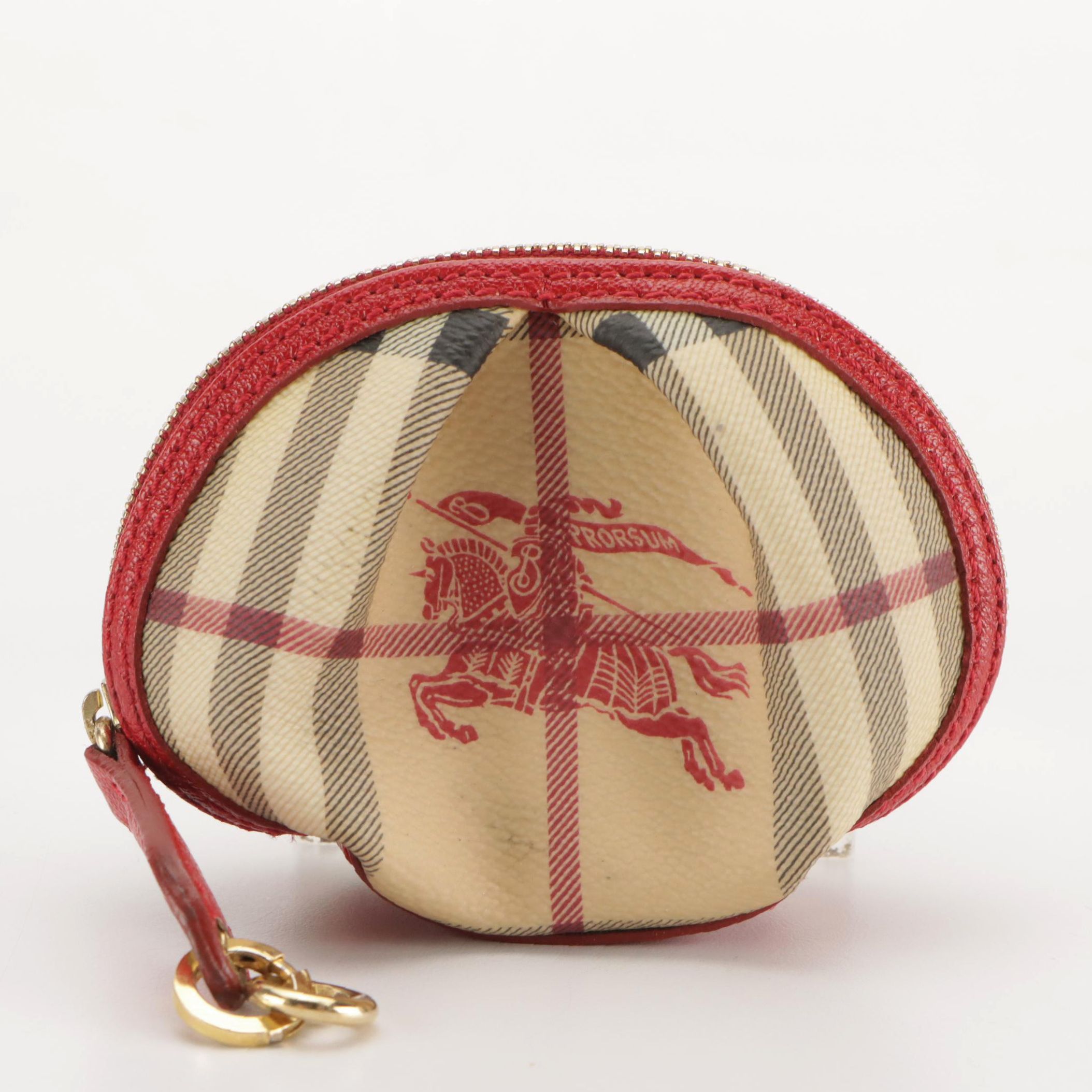 Burberry Coin Pouch in Haymarket Check Coated Canvas and Red Leather
