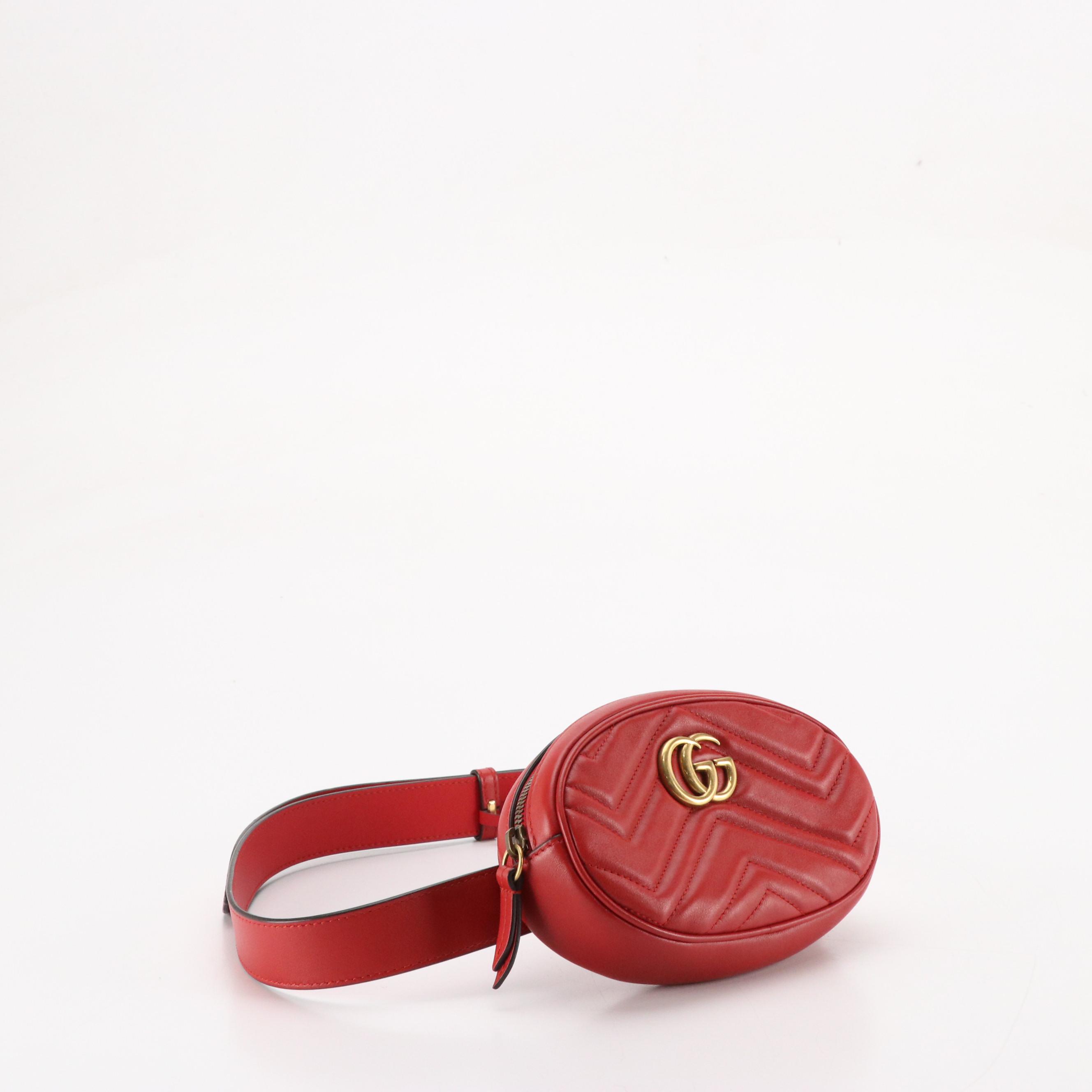 Gucci GG Marmont Belt Bag in Red Chevron Matelassé Leather