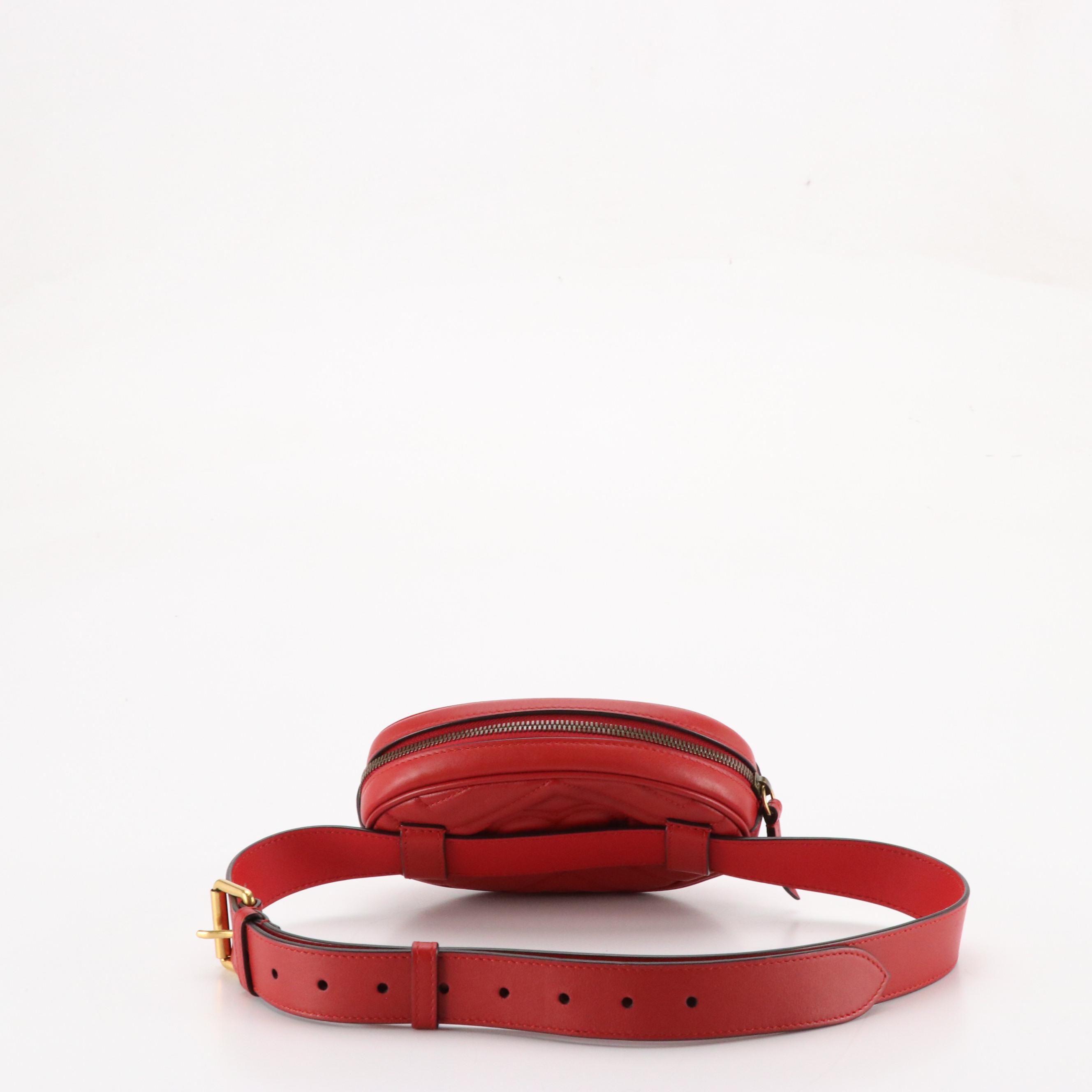 Gucci GG Marmont Belt Bag in Red Chevron Matelassé Leather