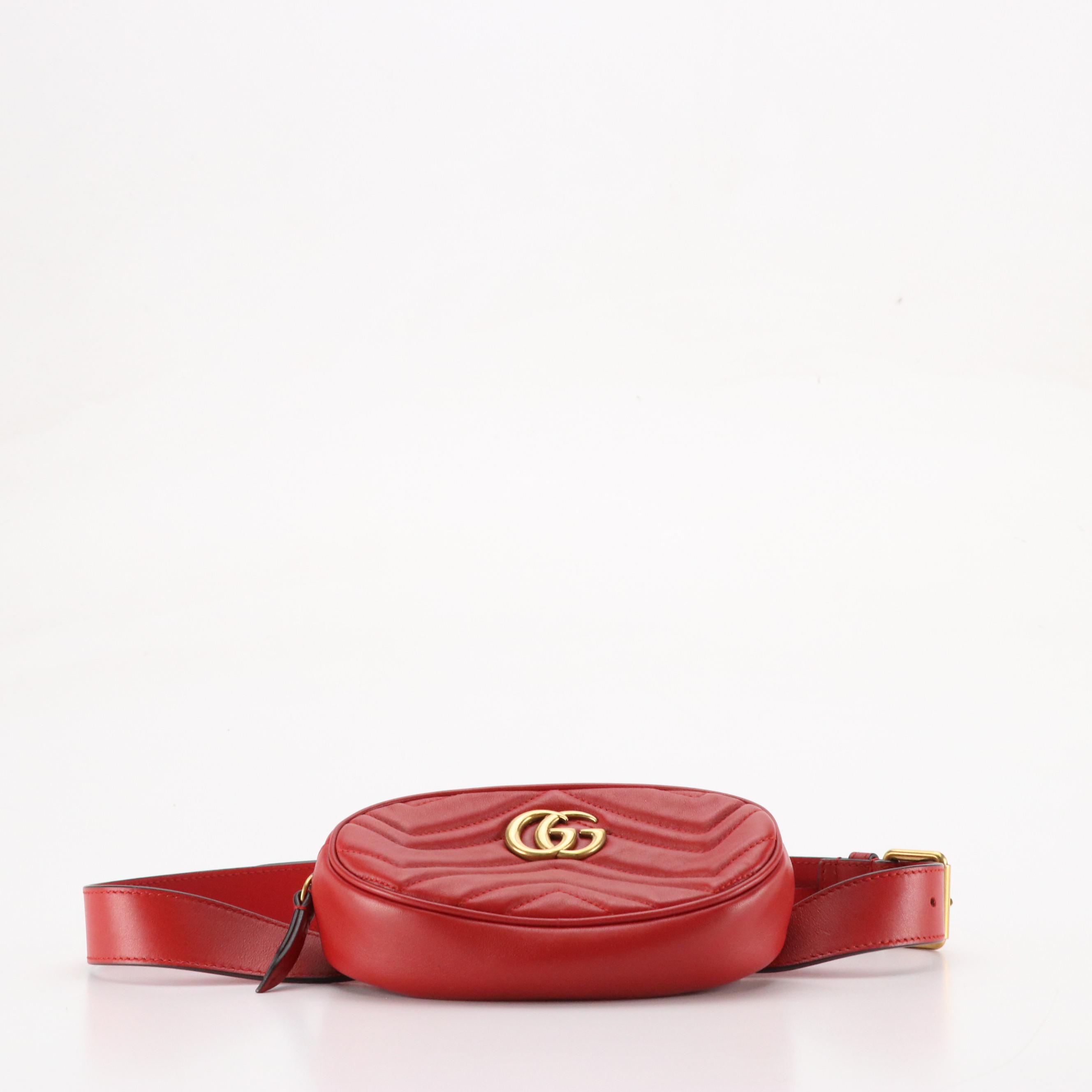 Gucci GG Marmont Belt Bag in Red Chevron Matelassé Leather