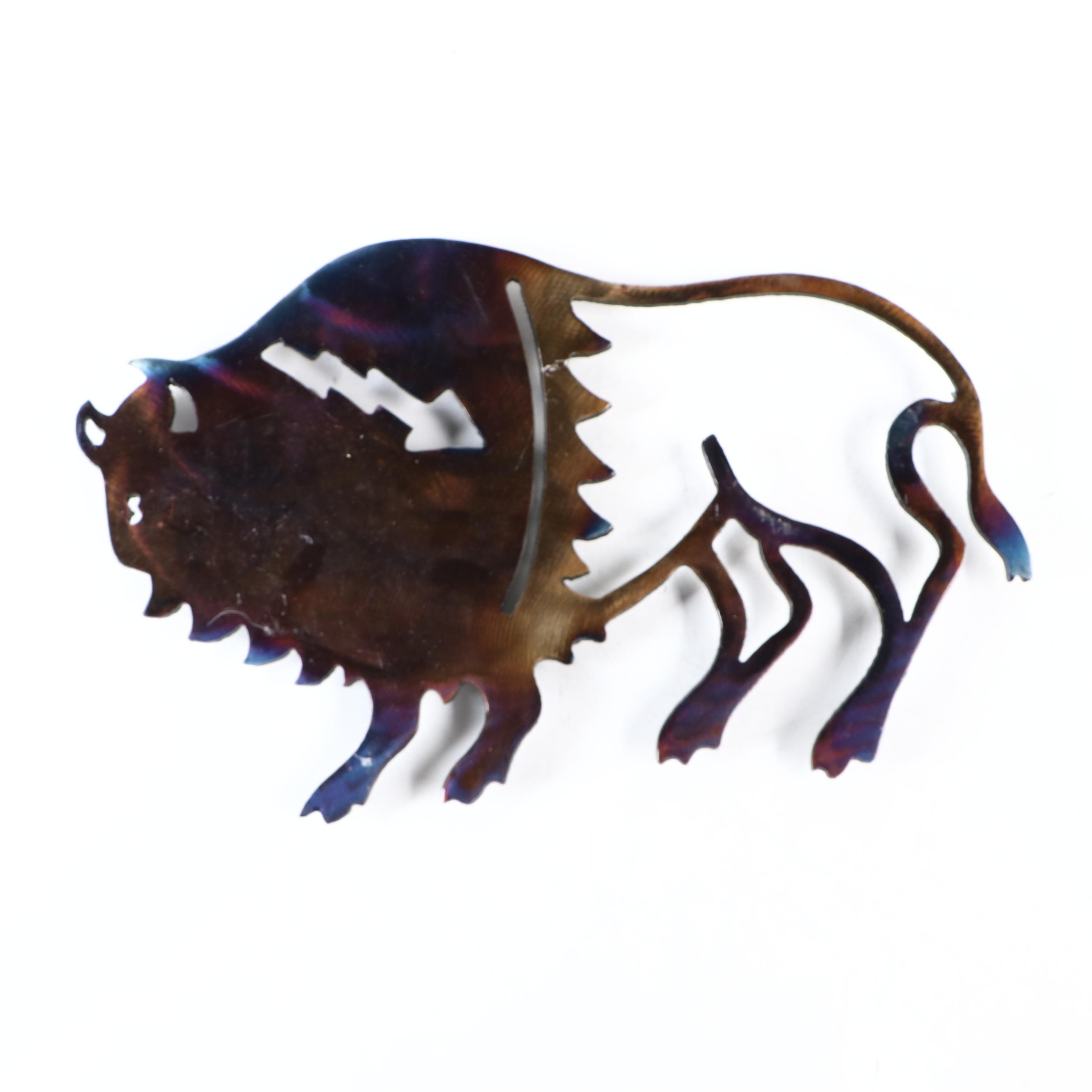 Southwestern Heat-Colored Metal Kokopelli, Peyote Bird & Buffalo Wall Hangings