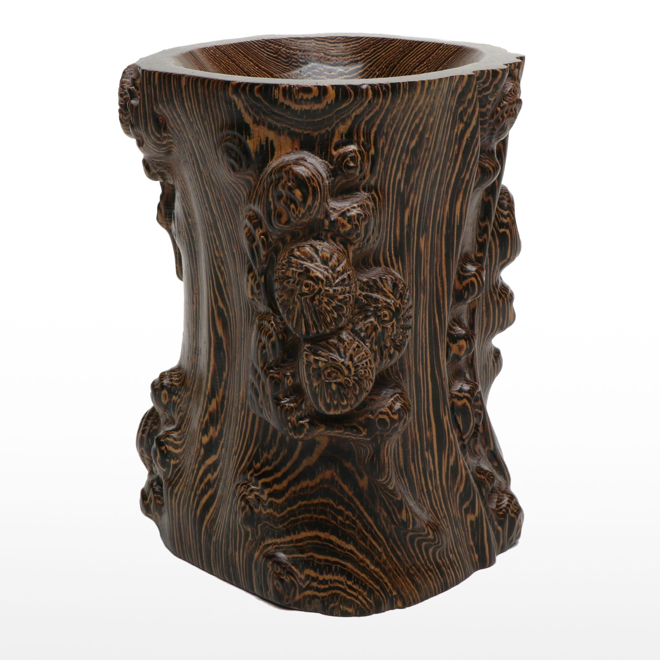 Chinese Carved Exotic Hardwood Brush Pot