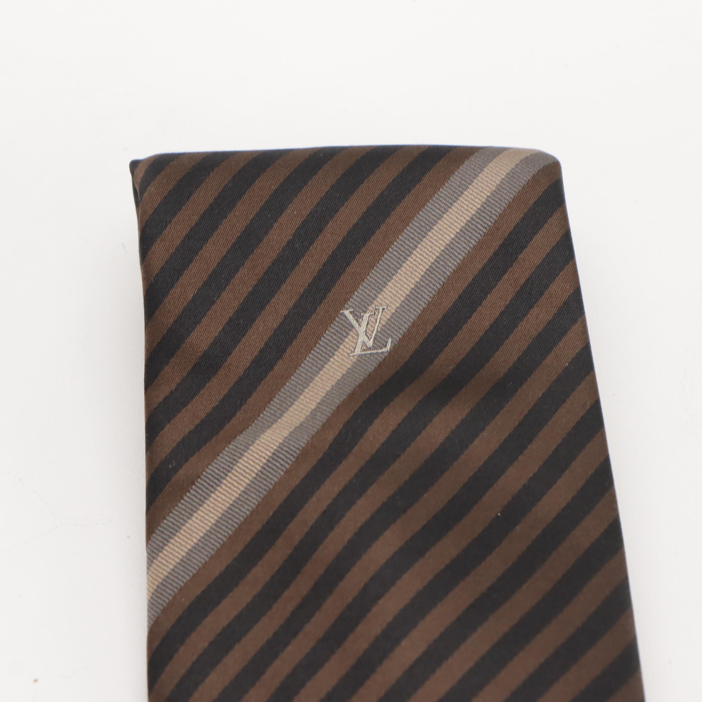 Louis Vuitton Black and Brown Striped Silk Necktie