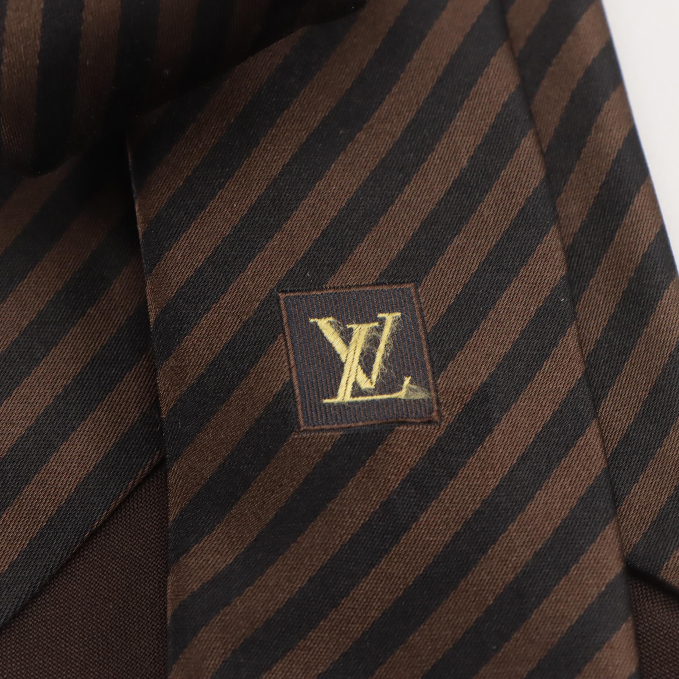 Louis Vuitton Black and Brown Striped Silk Necktie