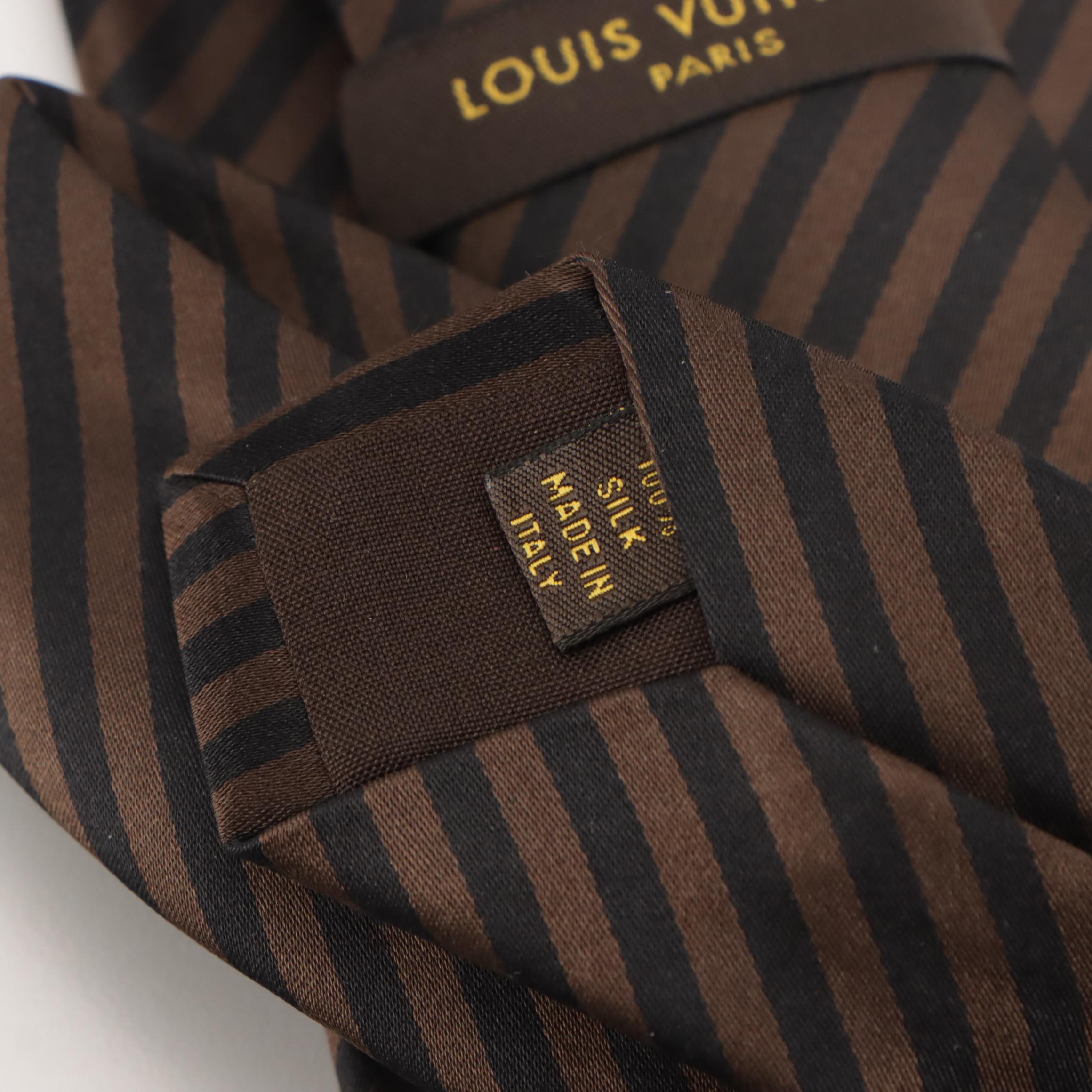 Louis Vuitton Black and Brown Striped Silk Necktie