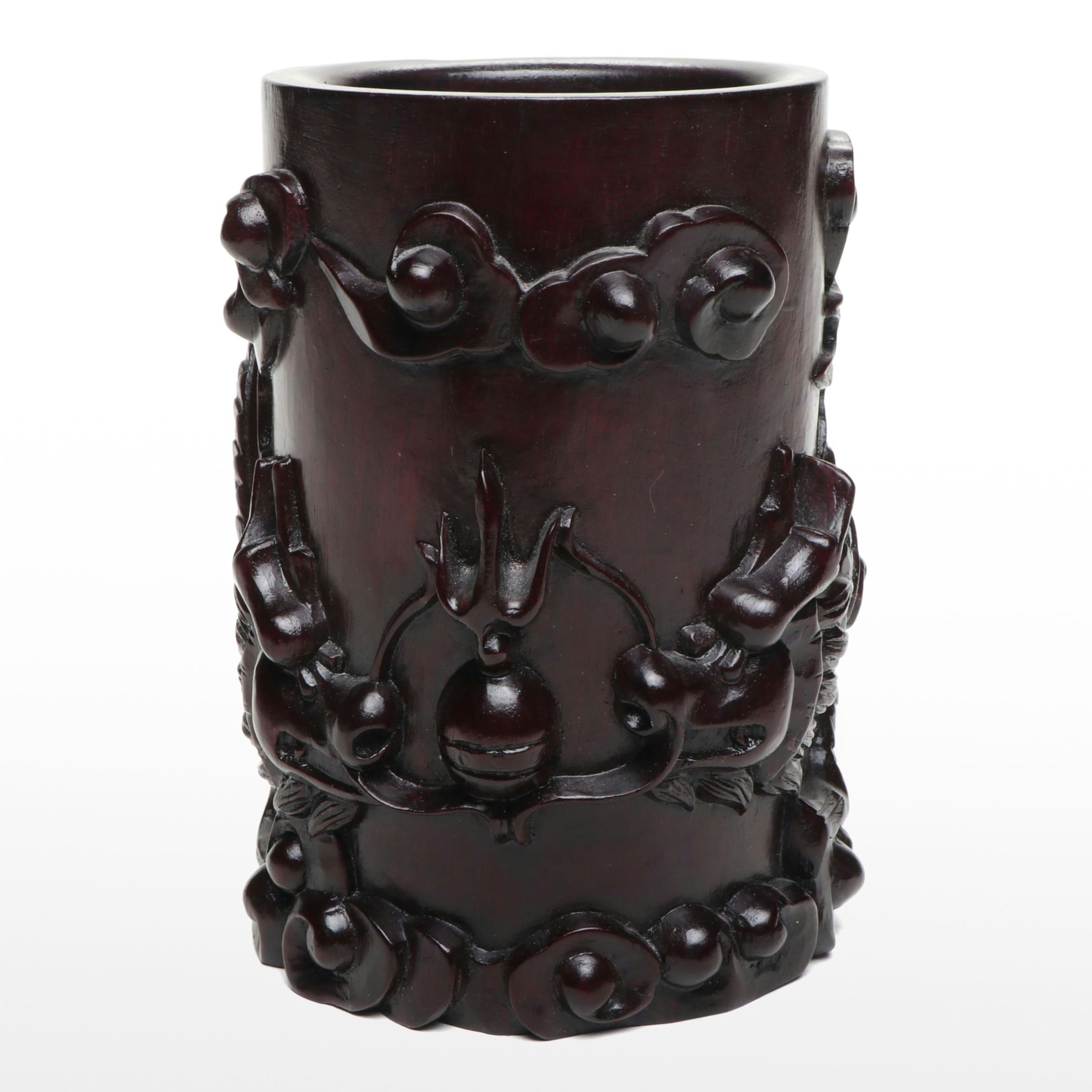 Chinese Carved Wood Dragon Brush Pot