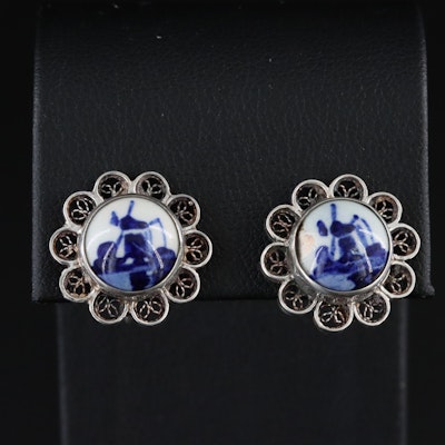 Dutch 835 Silver Porcelain Delft Earrings Dutch 835 Silver Porcelain Delft Earrings
