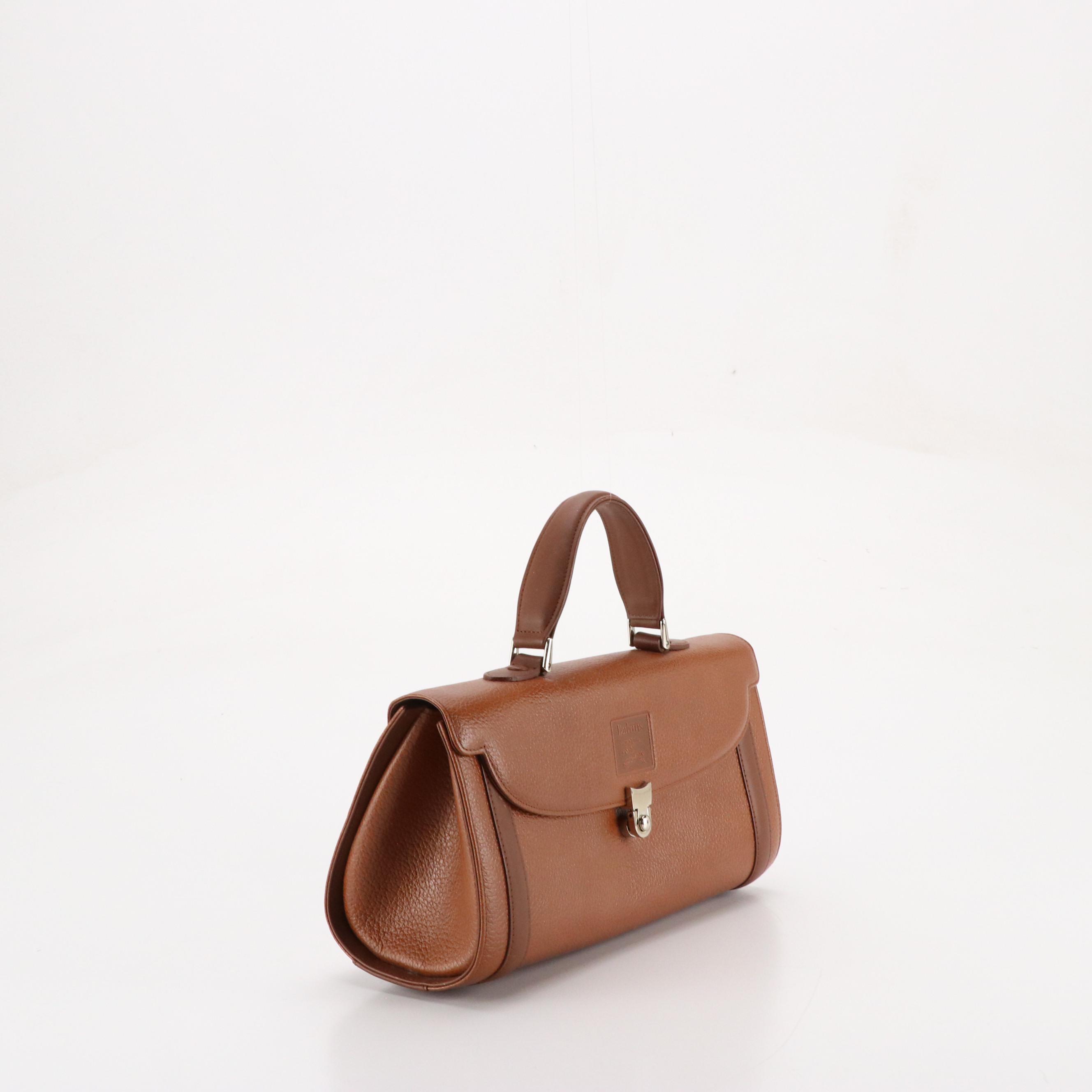 Burberrys Top Handle Handbag in Brown Grained and Smooth Leather