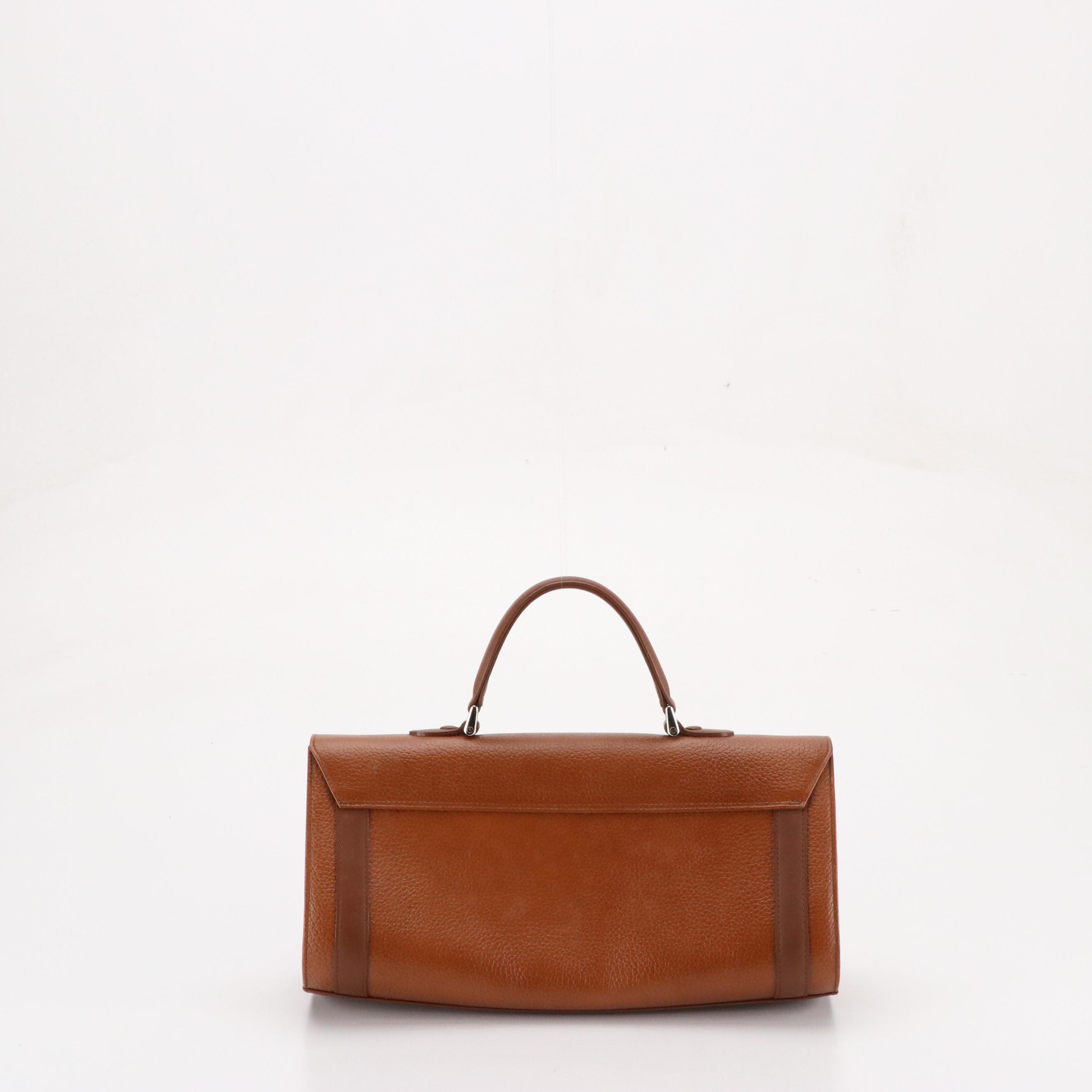 Burberrys Top Handle Handbag in Brown Grained and Smooth Leather