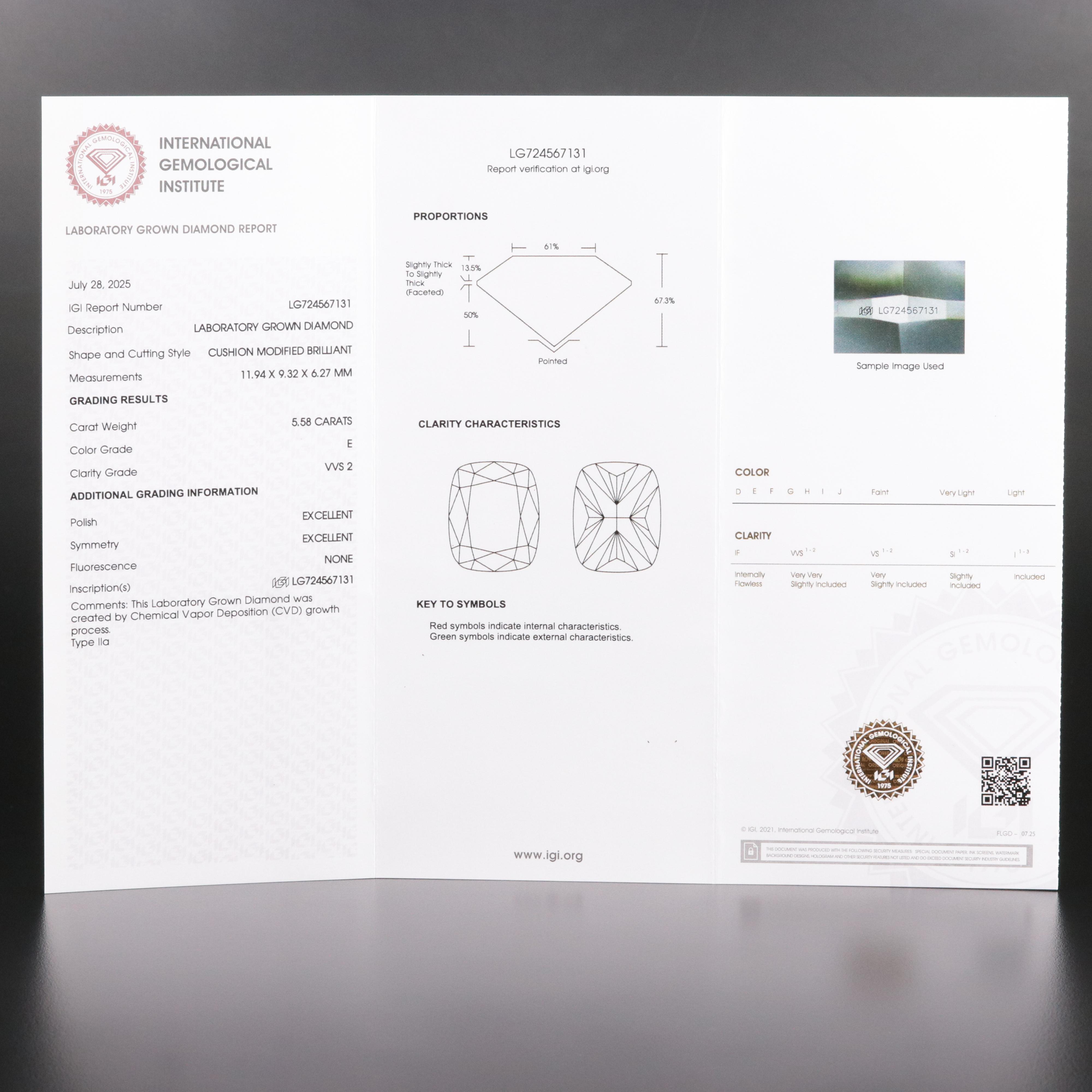 18K 5.58 CT Lab Grown Diamond Solitaire Ring with IGI Report