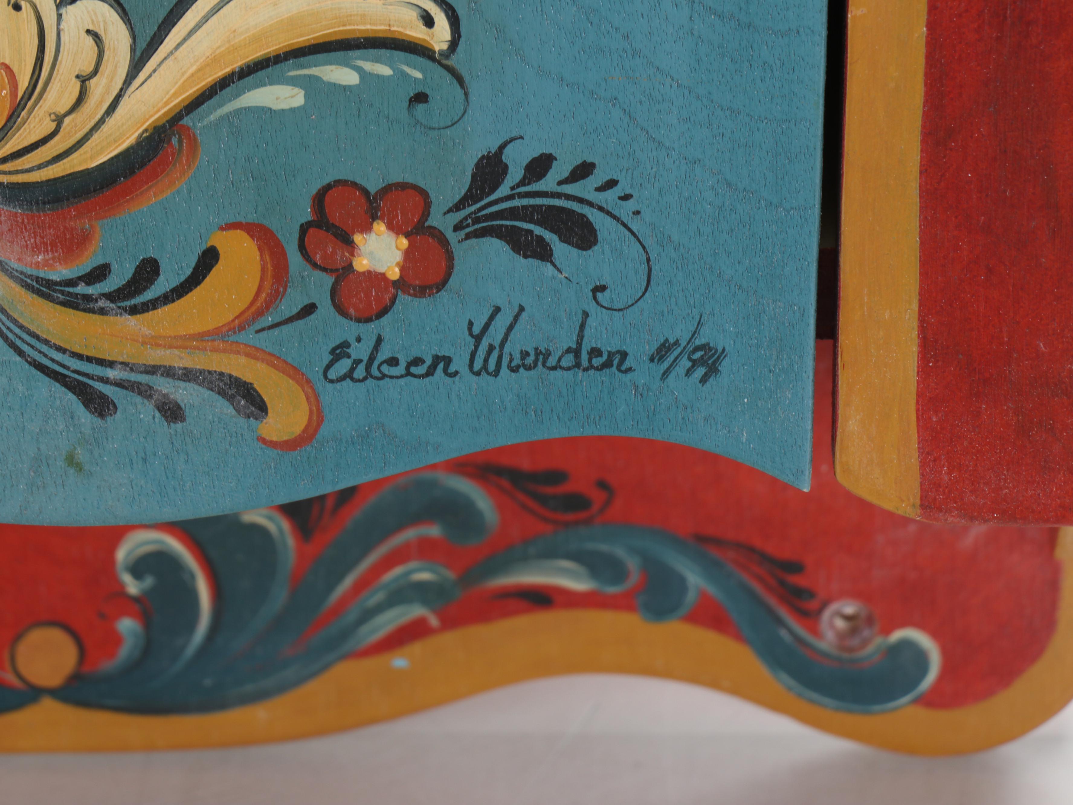 Rosemaling Hand-Painted Wood Cabinet