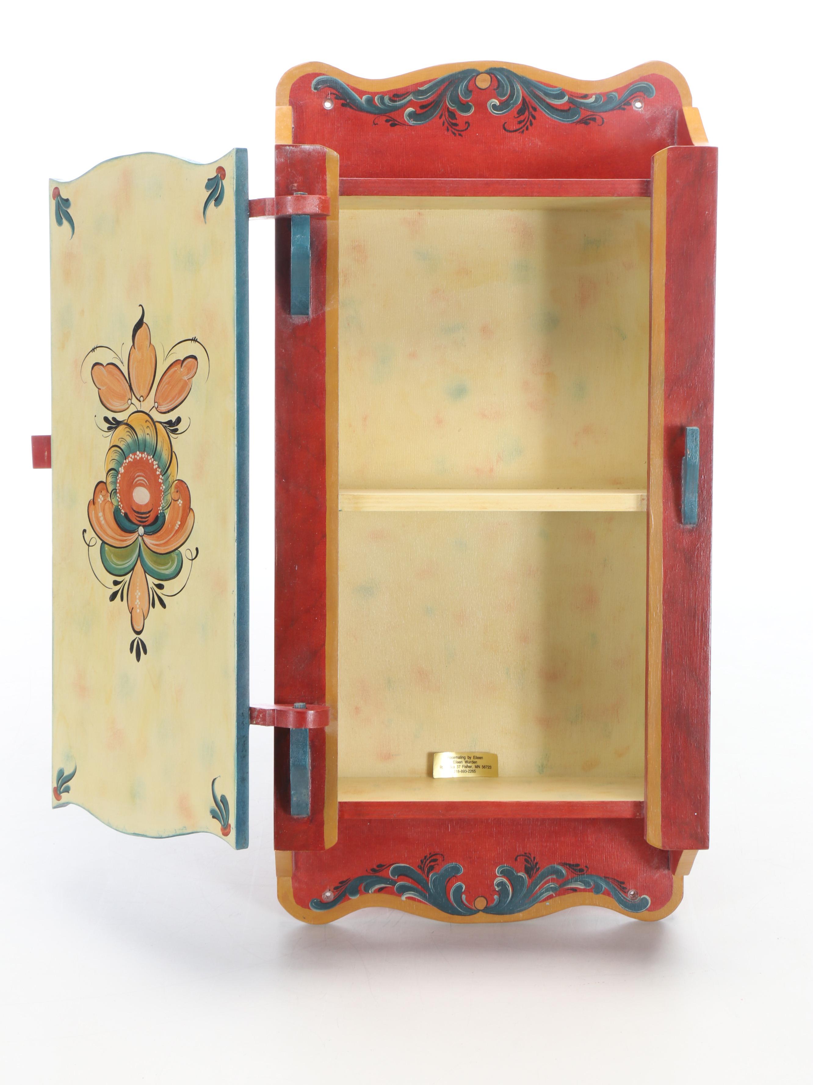 Rosemaling Hand-Painted Wood Cabinet