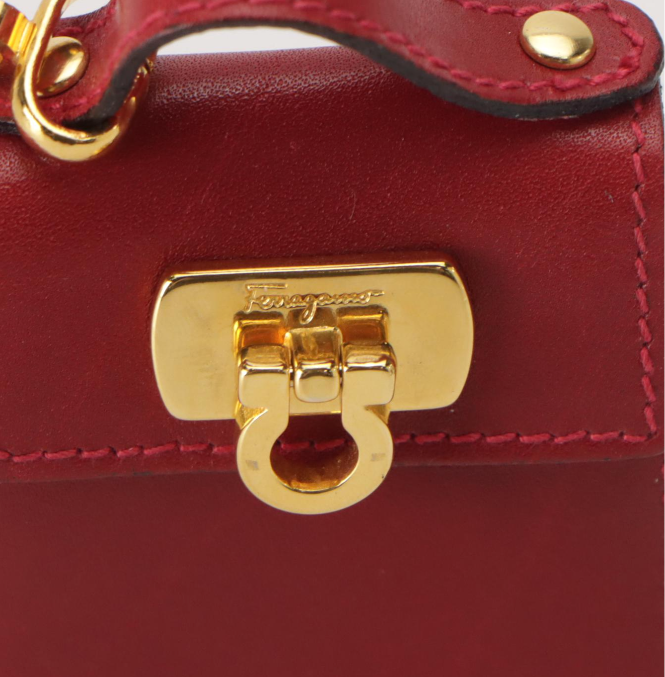 Salvatore Ferragamo Mini Flap Top Bag Purse Charm in Red Calfskin Leather