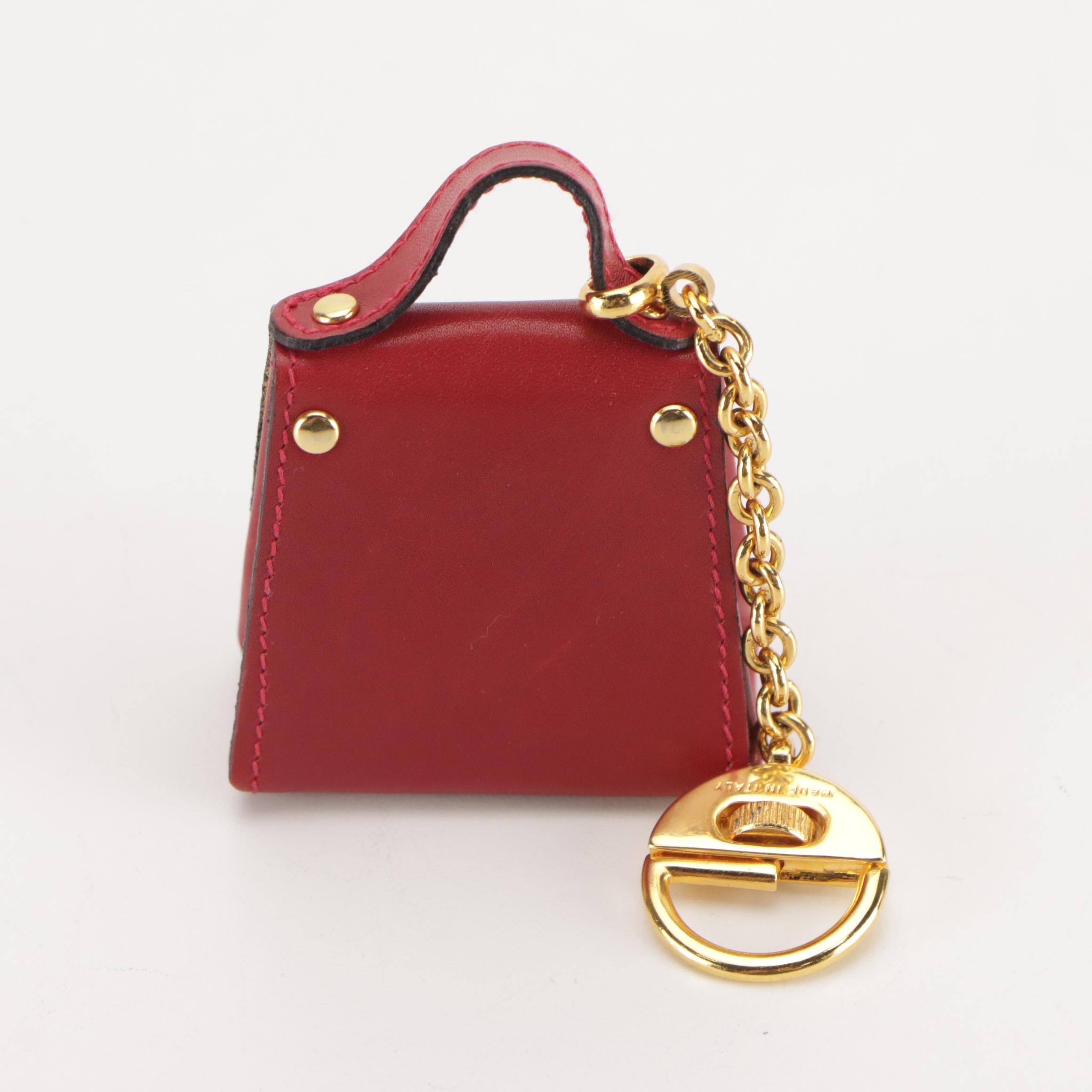 Salvatore Ferragamo Mini Flap Top Bag Purse Charm in Red Calfskin Leather