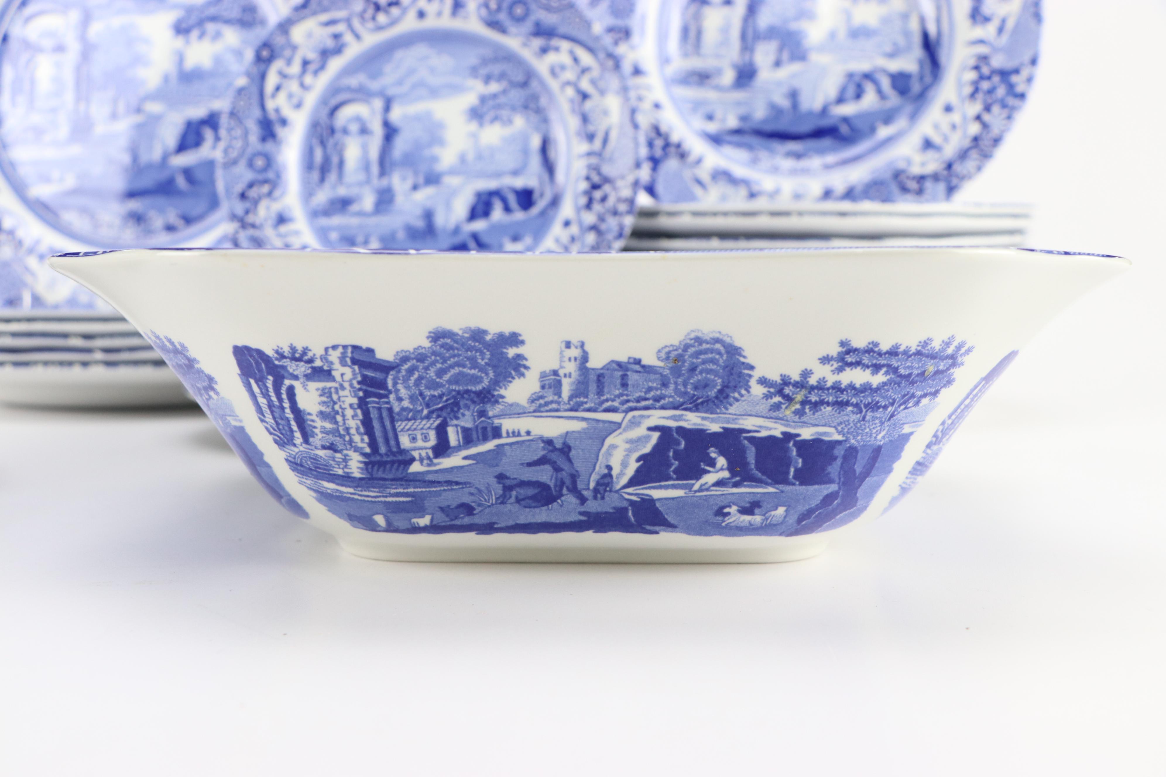 Spode "Italian" Blue and White Ceramic Dinnerware and Serving Pieces