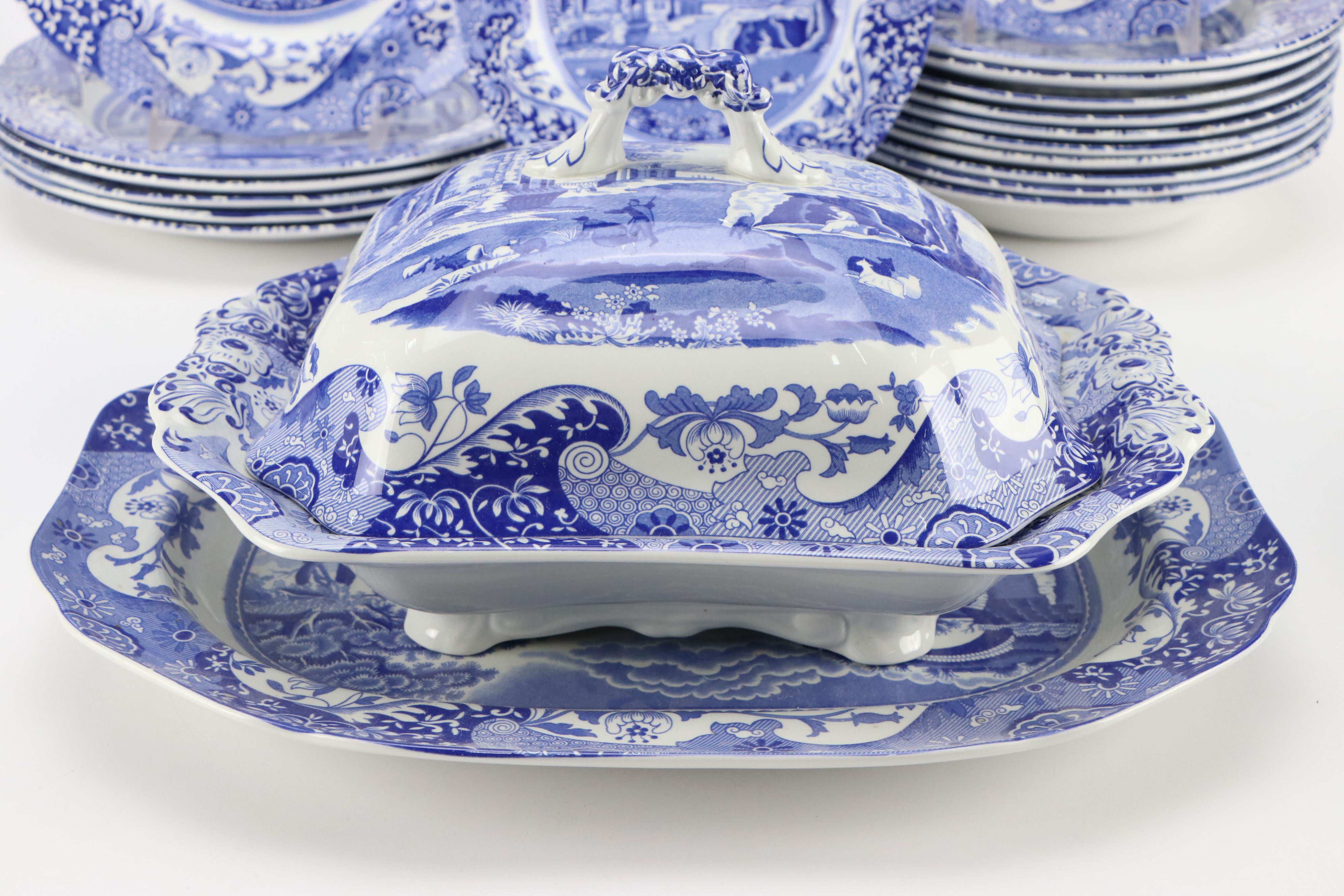 Spode "Italian" Blue and White Ceramic Dinnerware and Serving Pieces