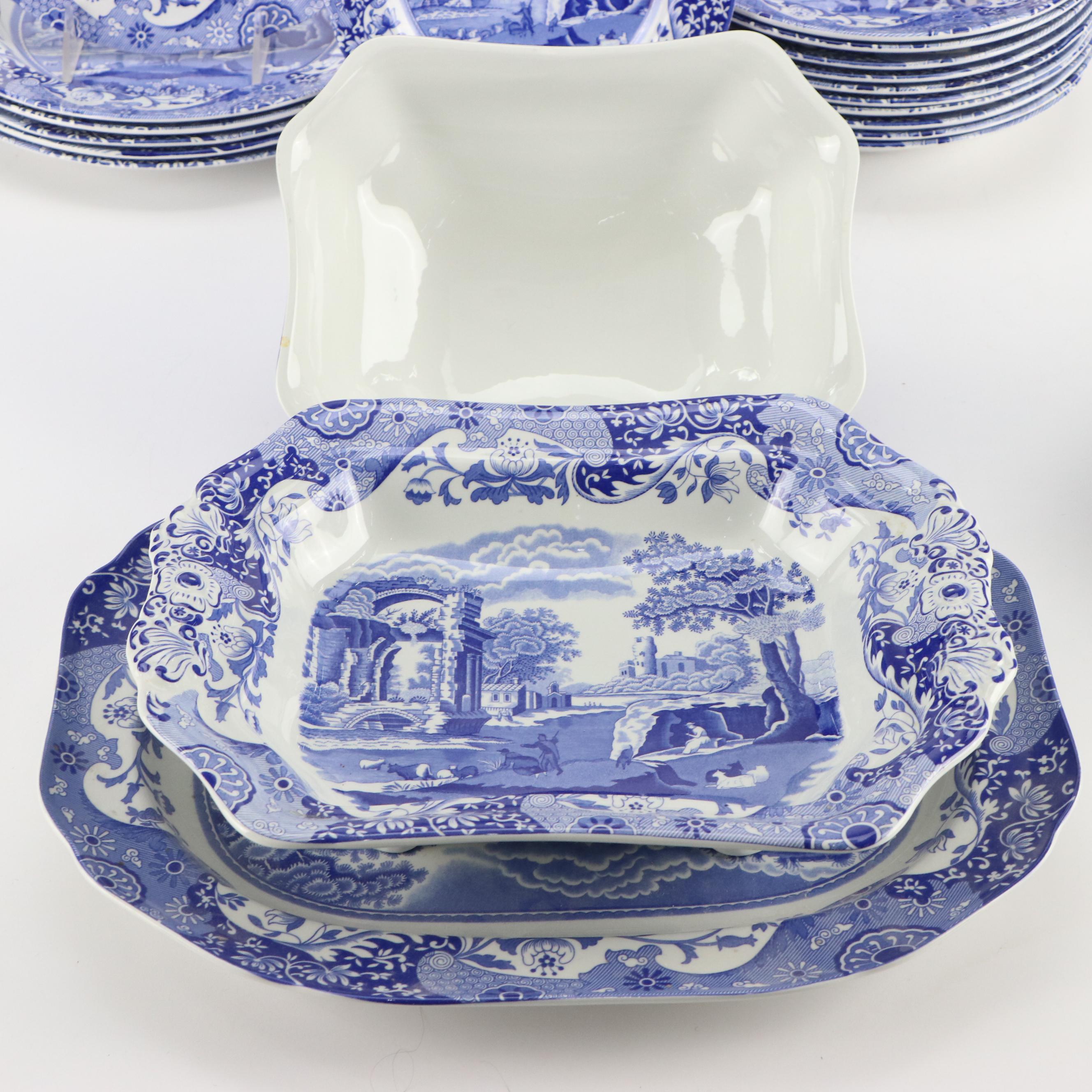 Spode "Italian" Blue and White Ceramic Dinnerware and Serving Pieces