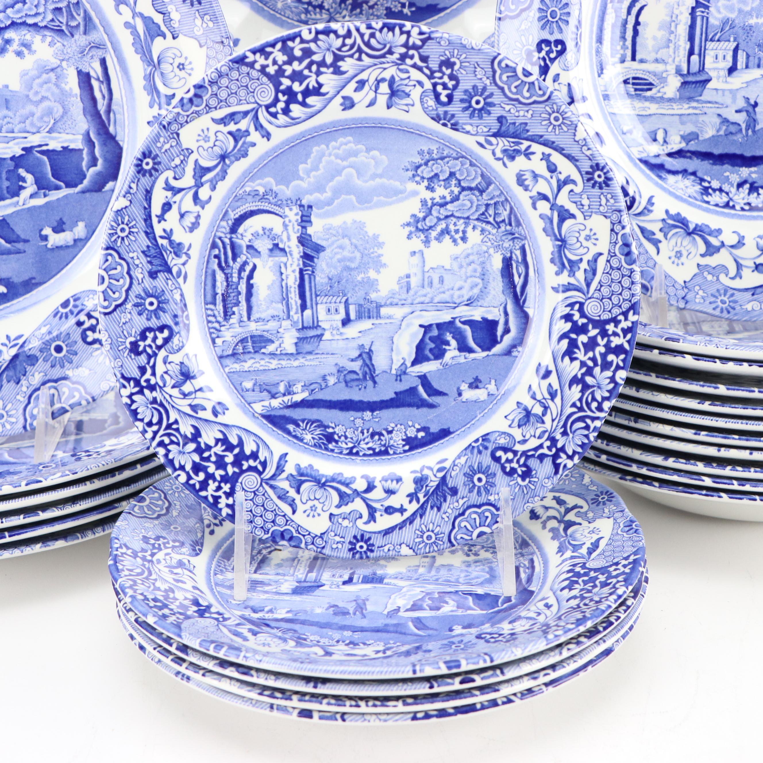 Spode "Italian" Blue and White Ceramic Dinnerware and Serving Pieces